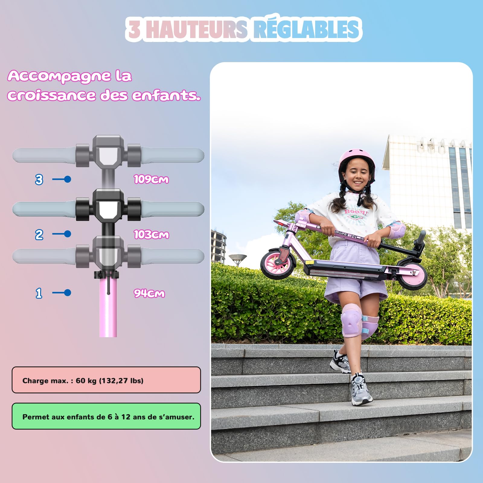 R12 Pro Trottinette Électrique Enfant 6-12 Ans, E-Scooter 150W, 3 Vitesses, 18km/h, Autonomie 15 km, Réglable Hauteur, Lumières LED&Écran, Trottinette Électrique Pliable et Légère 7"