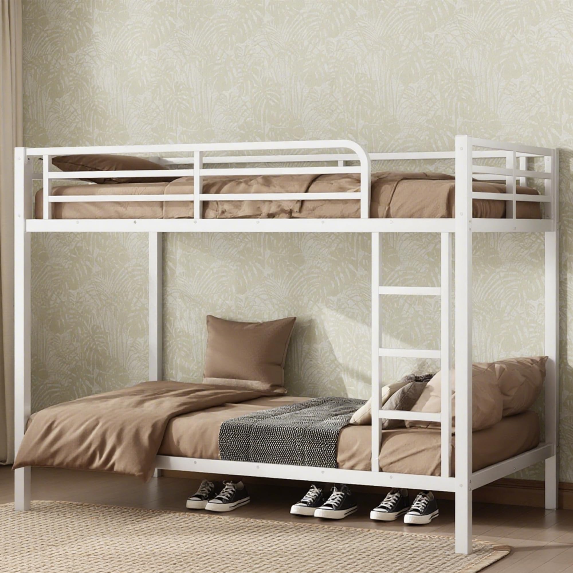 Bellemave Metal Twin XL Over Twin XL Bunk Bed for Adults/Kids,Heavy Duty Adults Bunk Beds with Guardrail & Ladders,Twin XL Size Bunk Beds for Teens,