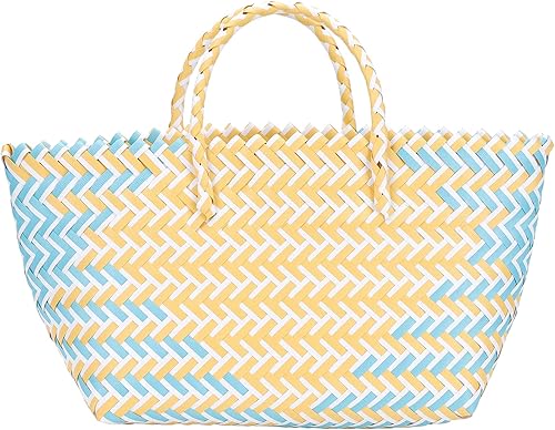 Cesta de mimbre francesa hecha a mano de gran capacidad, bolsa de playa de paja, cesta de compras de verduras con asa para compras, almacenamiento,