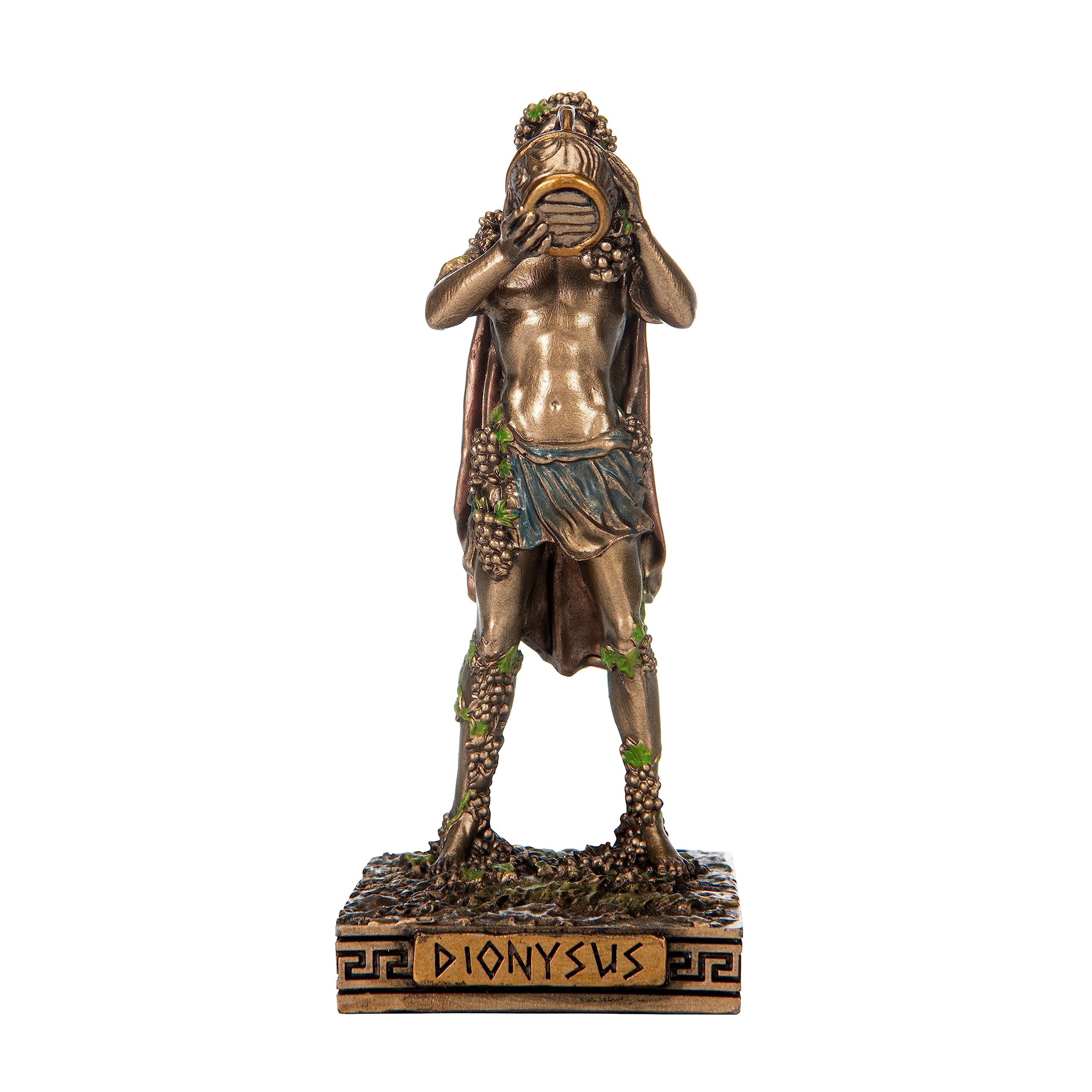 Beautifulgreekstatues Cold Cast Dionysus Statue Bacchus Greek God Of Wine Grape-Harvest Miniature Bronze Statue 3.3 Inches