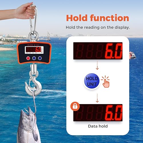 Miniatura 5 de Bonvoisin Báscula de grúa de 2200 lbs1000 kg, báscula colgante digital legibilidad 0.44 lbs0.2kg, báscula de gancho recargable para granja, báscula