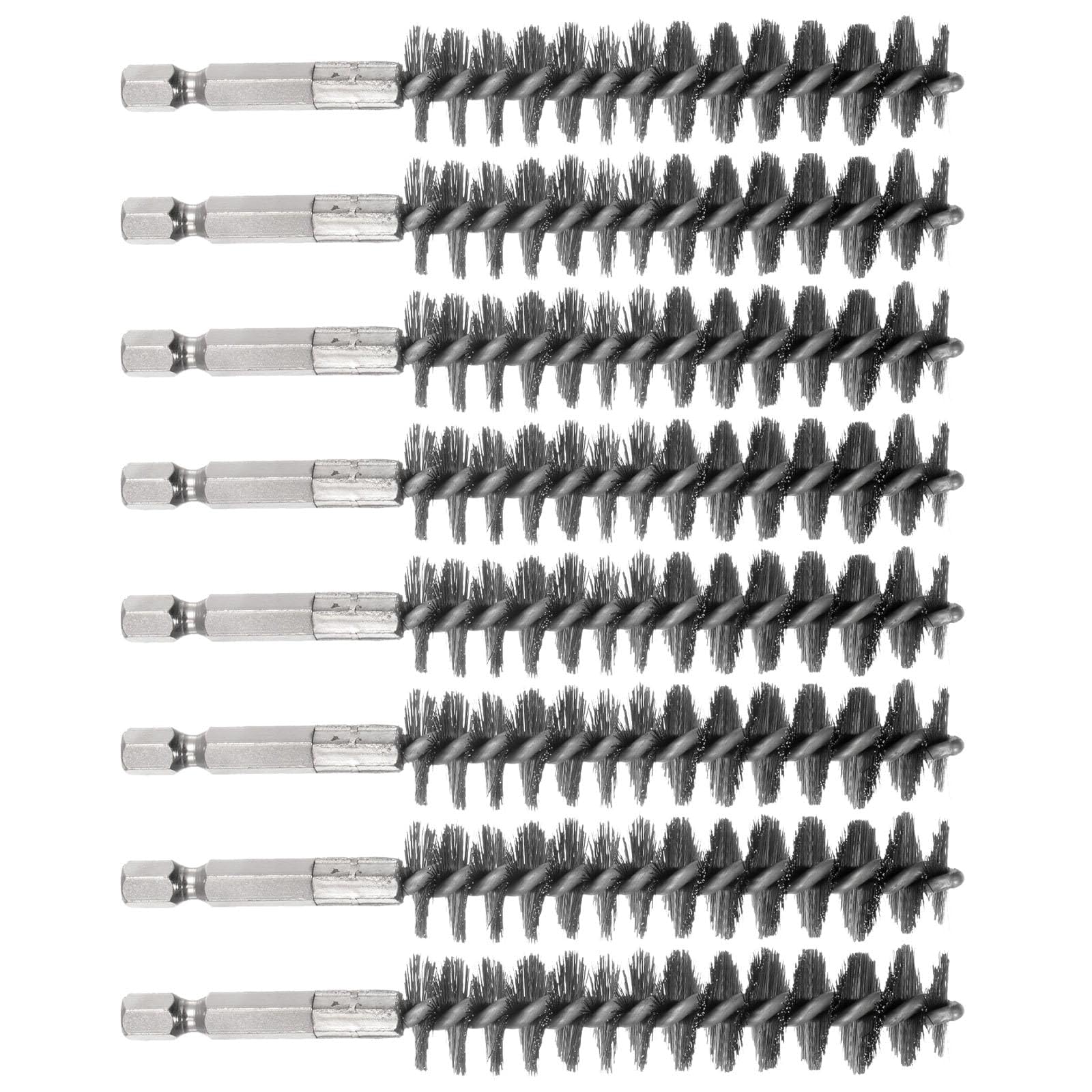 TA-VIGOR 10Pcs Wire Bore Brush 17mm Dia 4.5" Long, 304 Stainless Steel Wire Brush for Drill with 1/4 Inch Hex Shank, Tube Cleaning Brush Pipe Brush for Rust Removal and Bearings, Silver