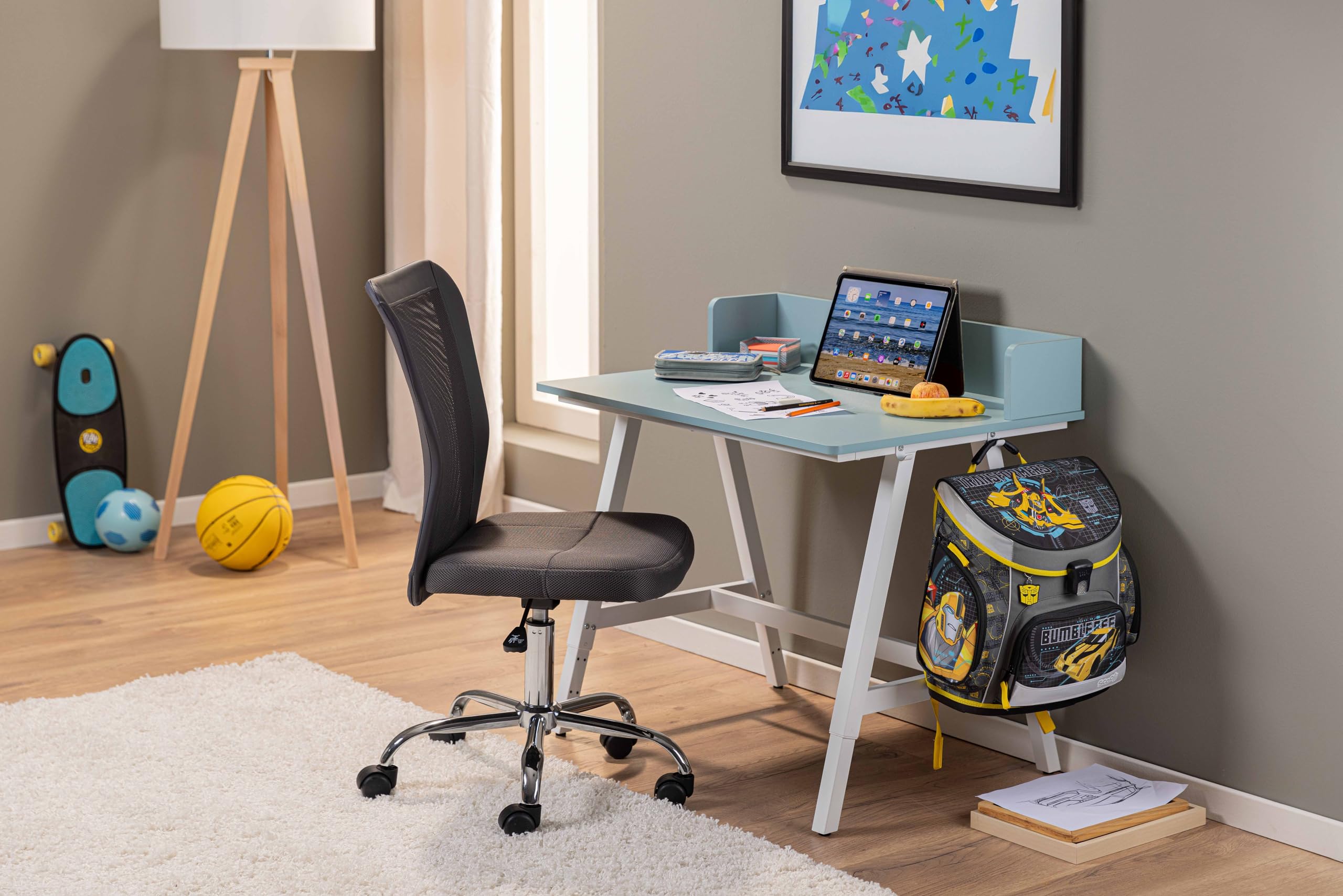 Inter Link - Escritorio Infantil - Escritorio Ajustable en Altura - para niños - con Accesorio - Mesa Estable - Habitación Infantil - Ergonómico - Mesa de Estudio y Trabajo - Blanco/Azul - Emmelie