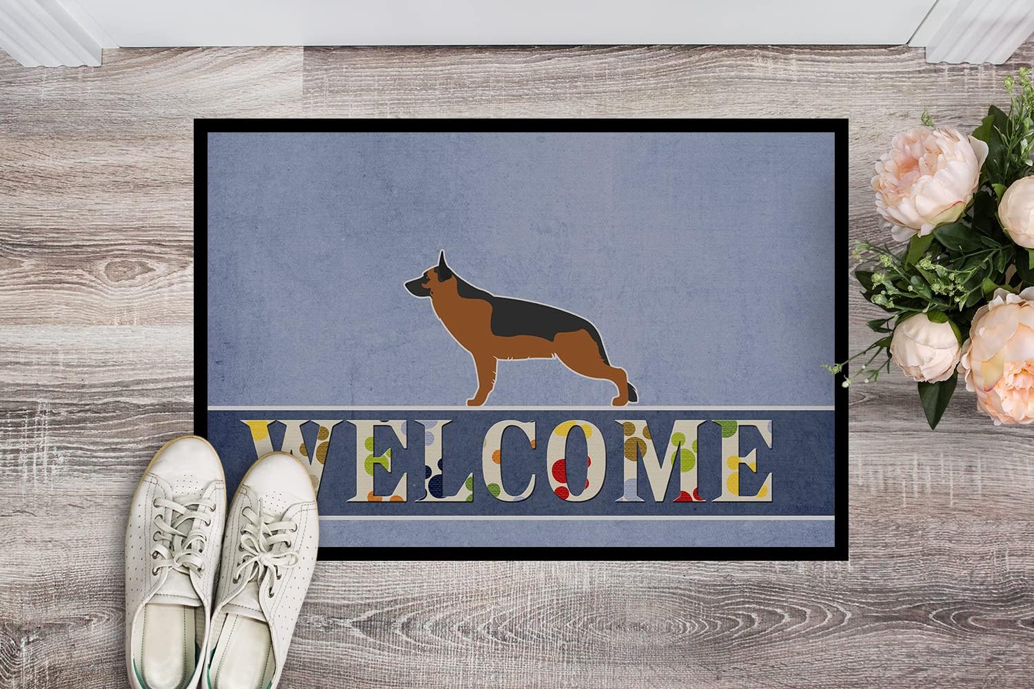 Caroline's Treasures BB5528MAT German Shepherd Welcome Doormat 18x27 Front Door Mat Indoor Outdoor Rugs for Entryway, Non Slip Washable Low Pile, 18H X 27W