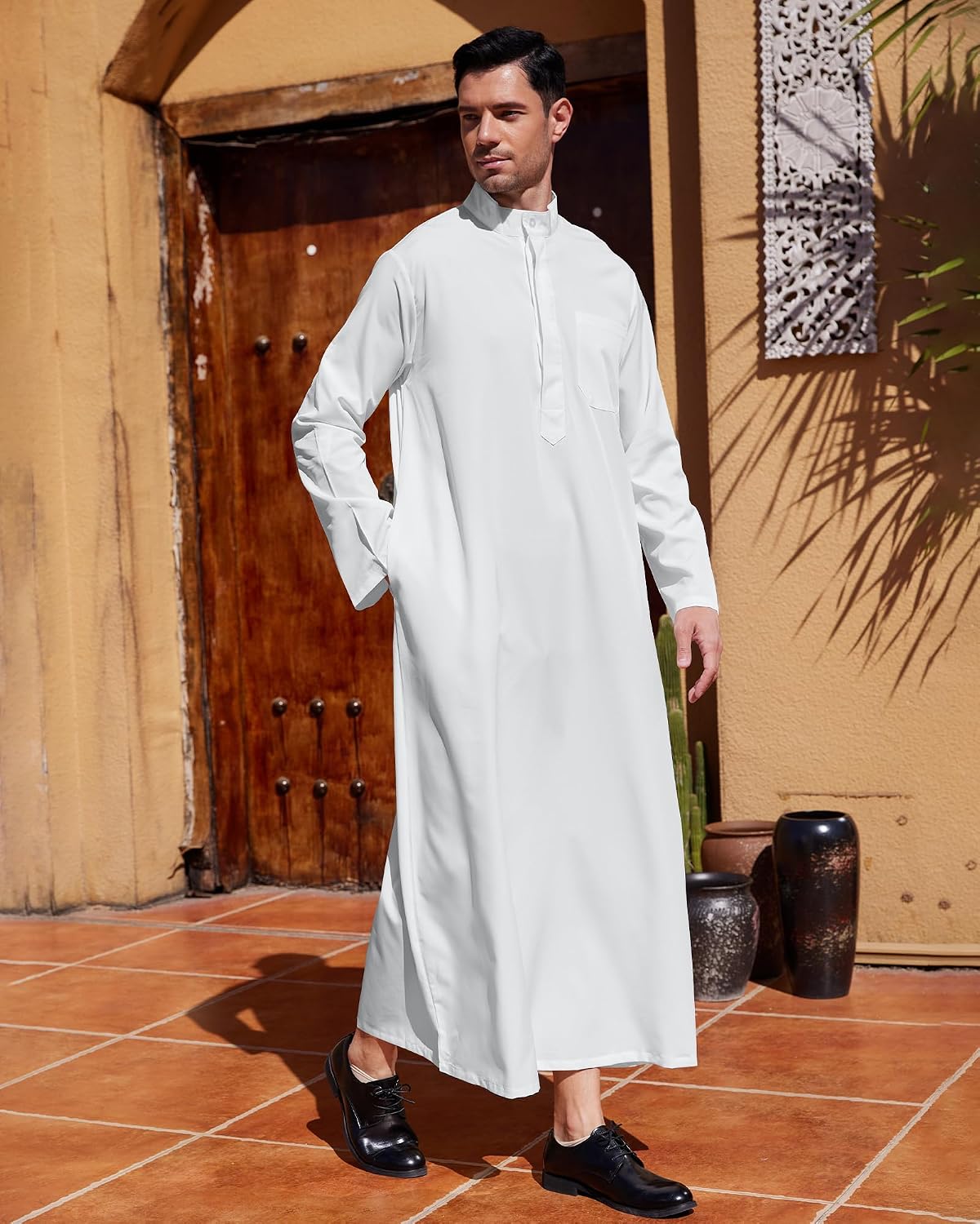 YAOHUOLE Men Islamic Caftan Thobe Big and Tall Kaftan with Pocket Mens Arab Kaftan Thobe