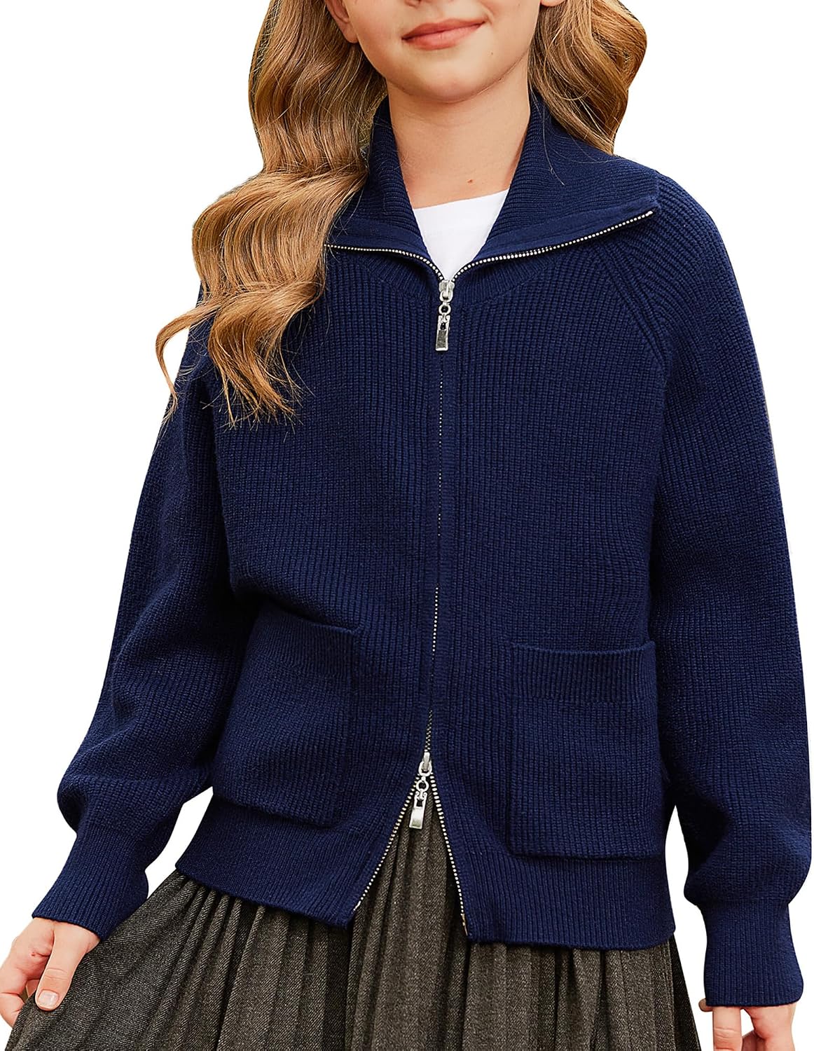 GRACE KARIN Girls Sweater Cardigan Uniform Zip Up Knit Fall Kid Jacket Size 6-14