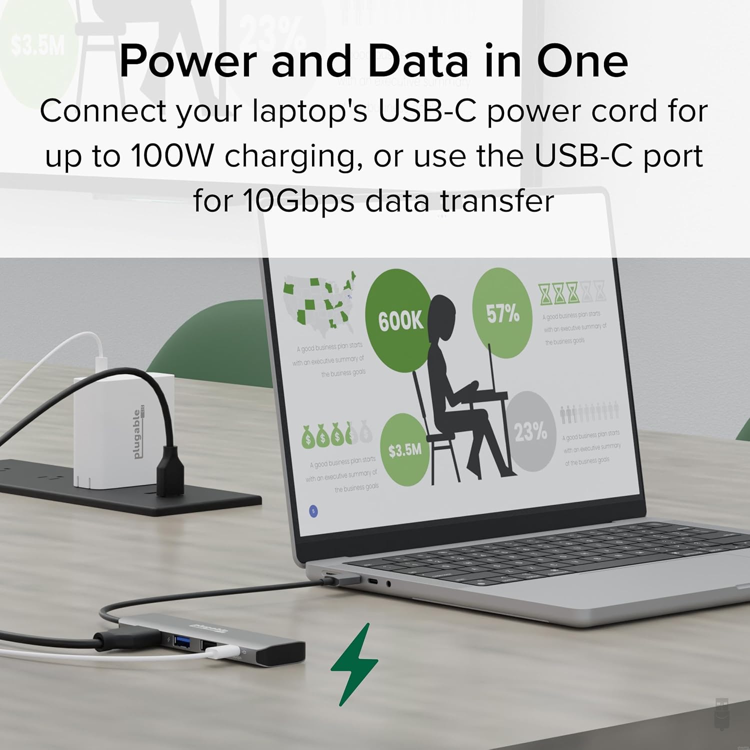 Plugable USB C Hub Multiport Adapter, 4 in 1, 100W Pass Through Charging, USB C to HDMI 4K 60Hz, Multi USB Port Hub for Windows, Mac, Ipad Pro, Chromebook, Thunderbolt (USBC-4IN1)