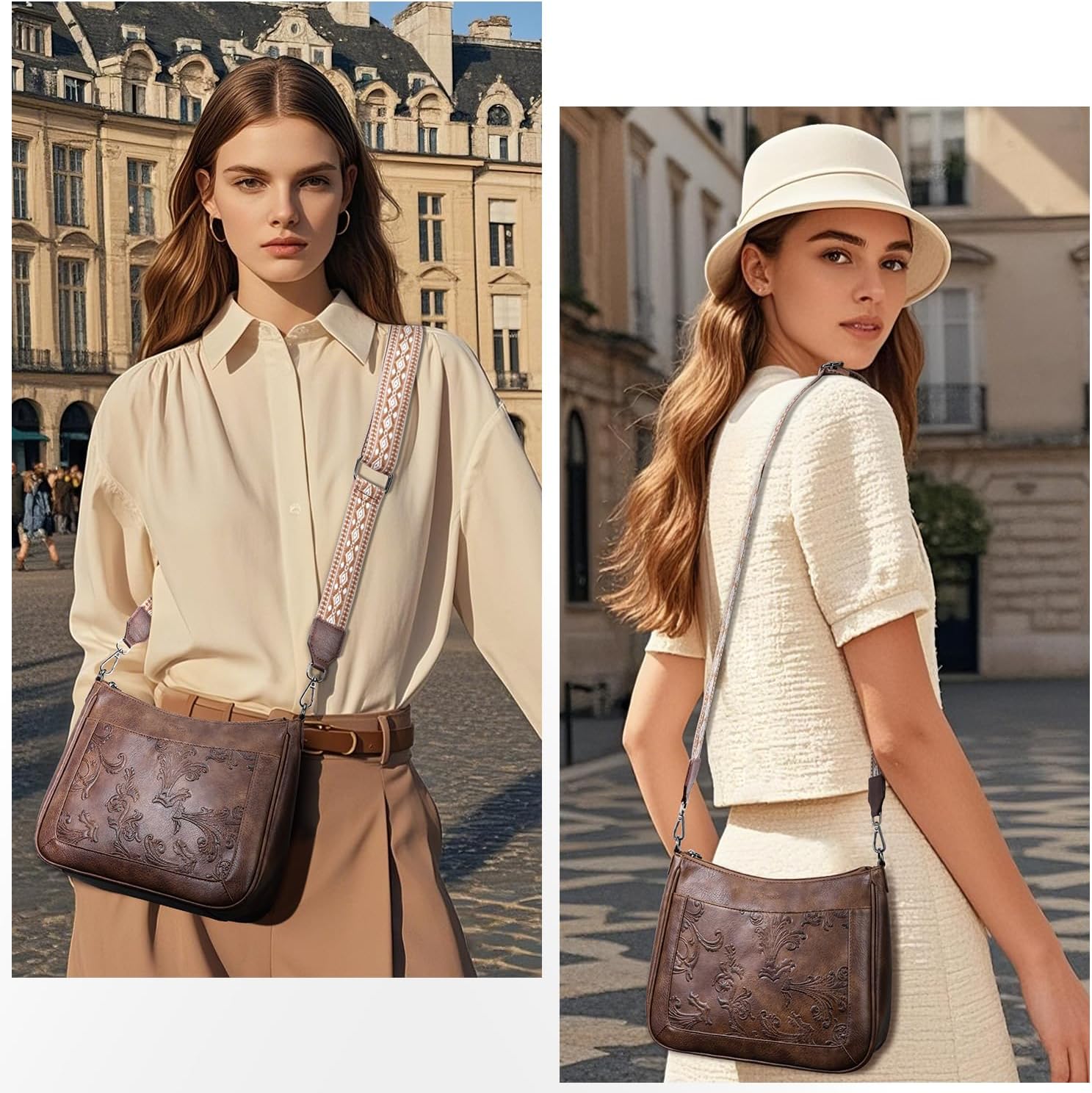 Crossbody Bags for Women,Vegan Leather Crossbody Purse with Adjustable Strap Embossed Flower Women's Shoulder Handbags | Medium, Trendy, Multi Pocket, Hobo Purse, Wide Guitar Strap, Lightweight - Image 2