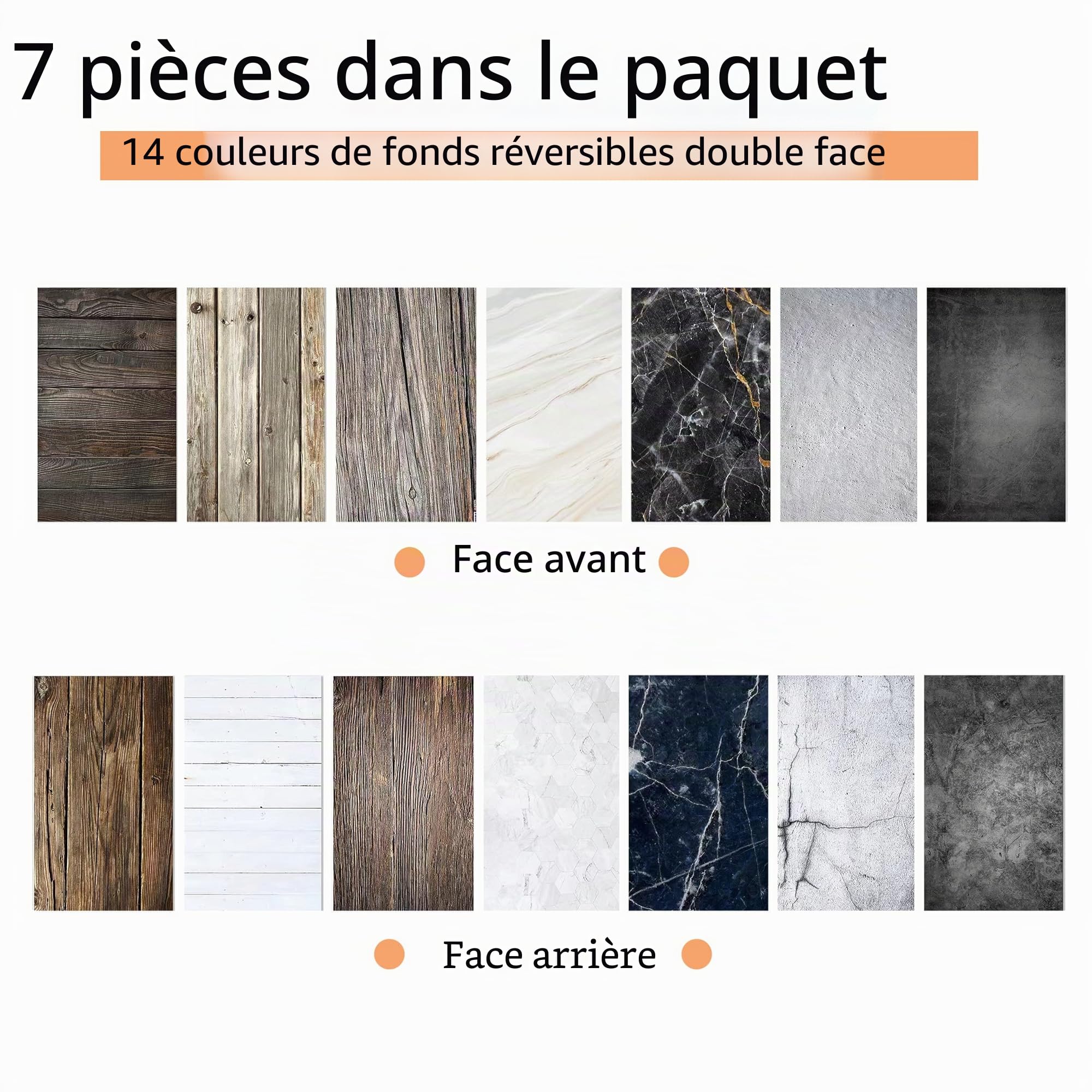 Lot de 8 Toiles de Fond pour Photographie avec Support, 16 Motifs, 86,4 x 58,4 cm, Double Face