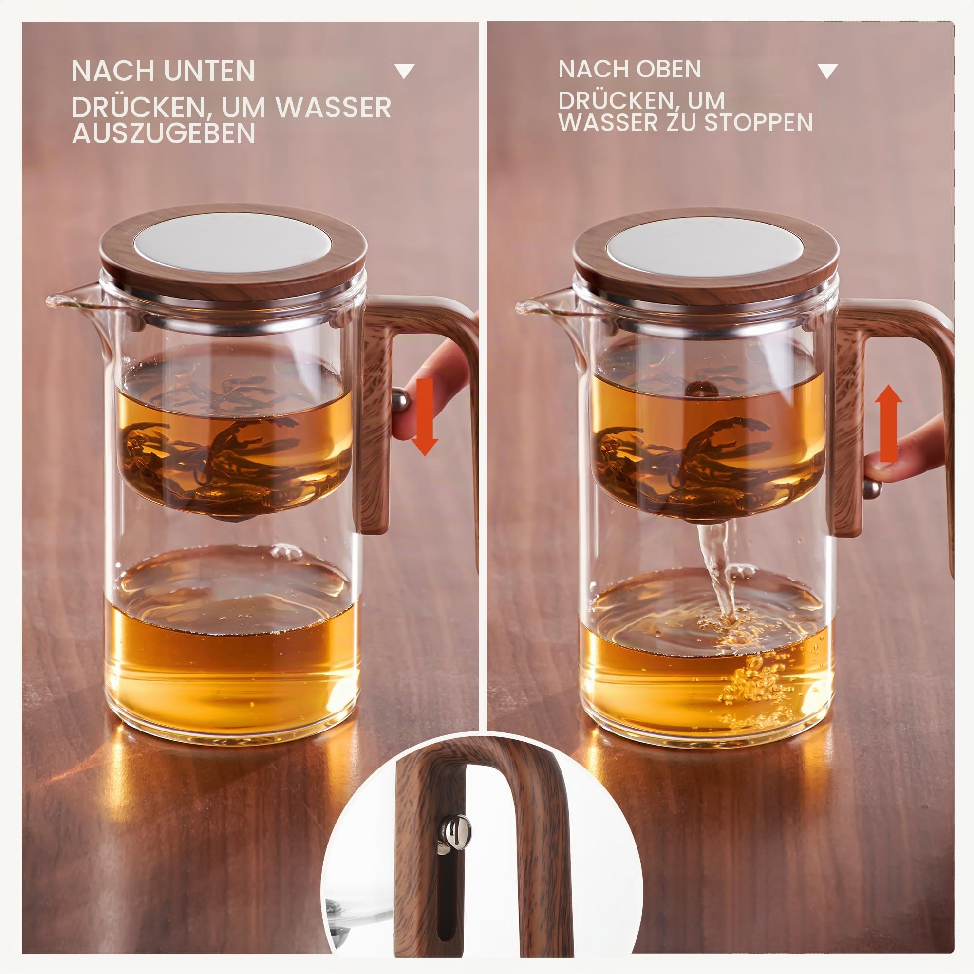 MACTANO Enchant Serie Glas-Zauber-Teekanne mit magnetischem Teesieb, moderner persönlicher Tee-Topf für lose Teeblätter, visuelles Brühen, leicht zu reinigen - 599 ml