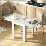 HOMCOM 55" Extendable Dining Table for 4-6 Person, Rectangular Modern Kitchen Table with PU Handle and Felt Pads for Small Spaces, White Wood Effect