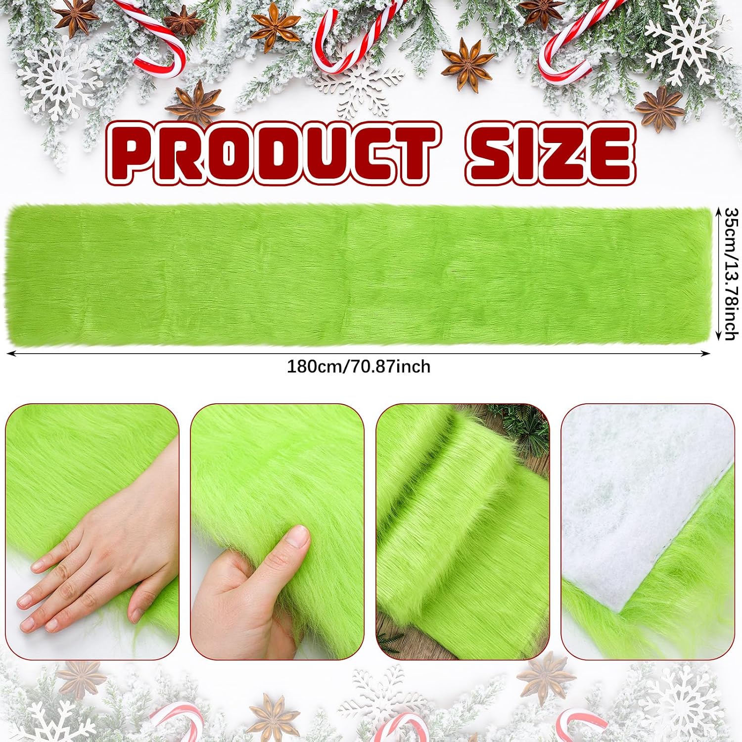 2 Pcs Christmas Green Faux Fur Table Runner 14 x 71 Inch Christmas Table Runner Fluffy Lime Green Tablecloth for Xmas Winter Holiday Party Kitchen Fireplace Dining Room Home Decoration