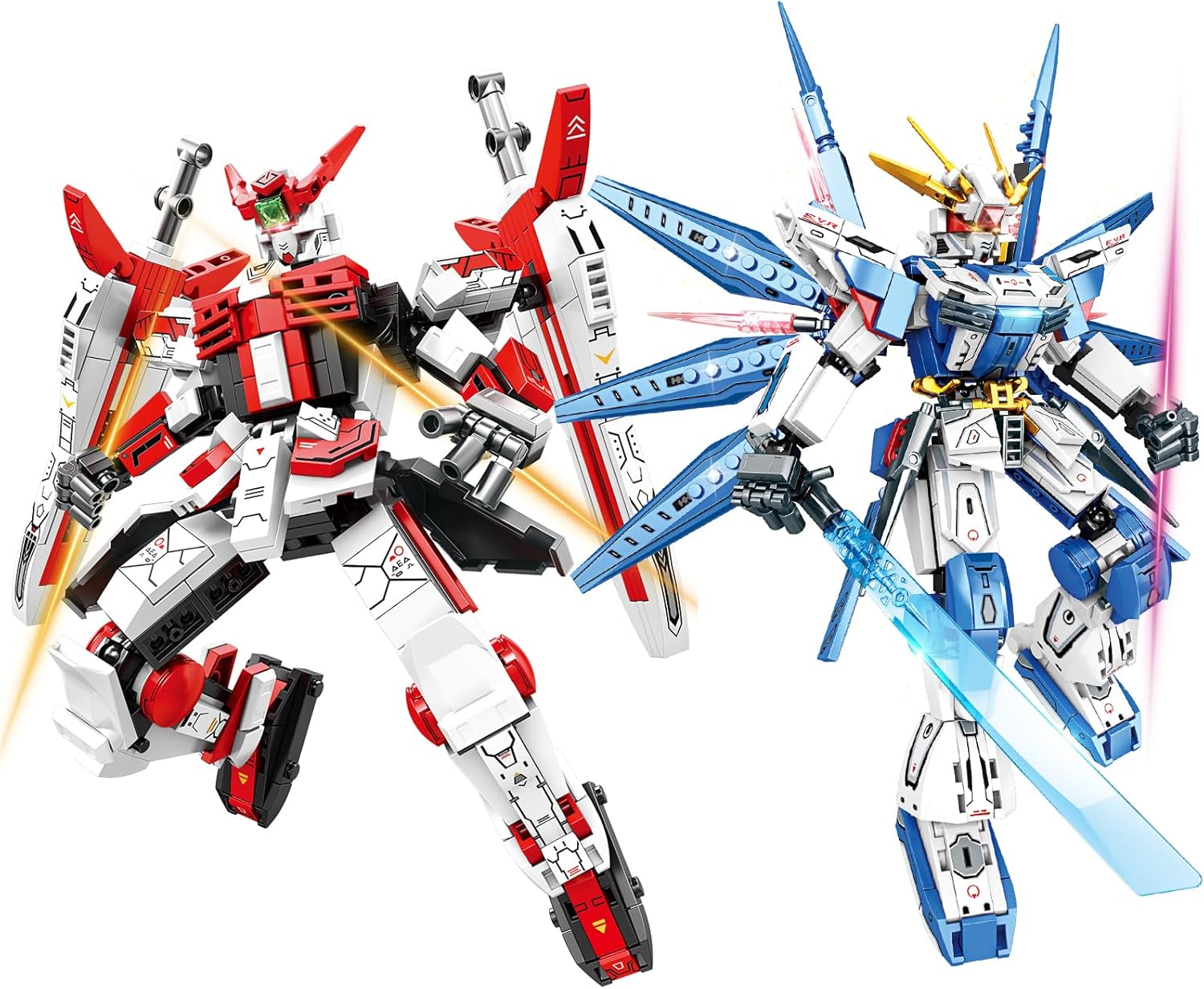 Dual Mech Building Blocks Set, Classic Red & Blue Robot Models, Compatible with Lego, Creative Action Robot Gifts Perfect for Christmas Birthday (913 Pieces)