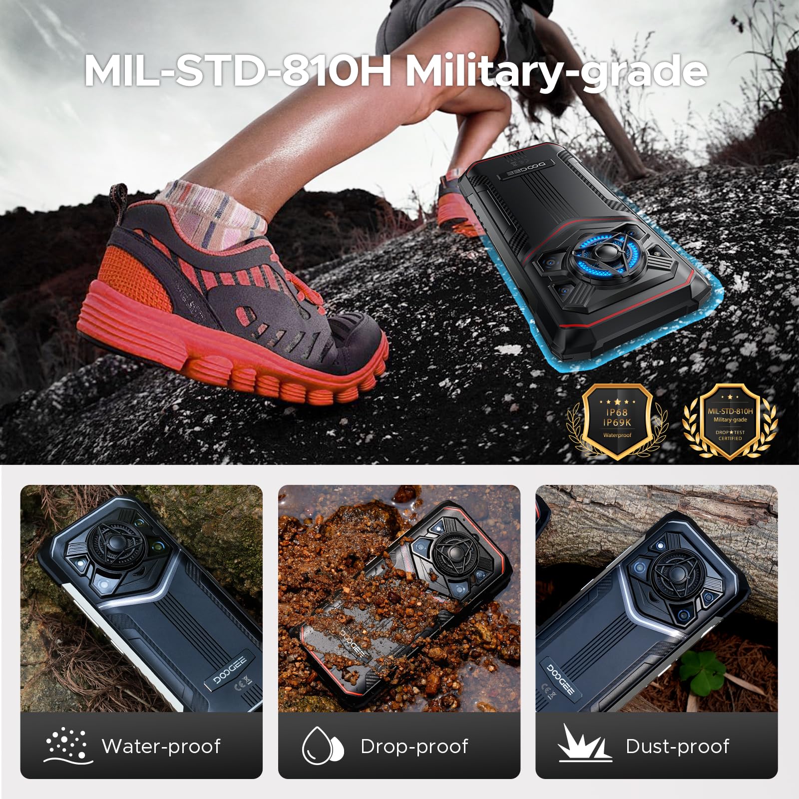 DOOGEE Blade 20 Play 5G Rugged Phone,Dimensity 7050 Octa Core,32GB+256GB,Android 15 10300mAh Rugged Smartphone with 125dB Speakers,6.6" HD + LED Light Effect,50MP+20MP+16MP,Face ID/NFC/WIFI6/OTG