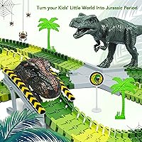 Vista 5 de Juguetes de dinosaurio, crea una carrera de carretera mundial de dinosaurios, juego de pista flexible y 2 piezas de autos de dinosaurio geniales