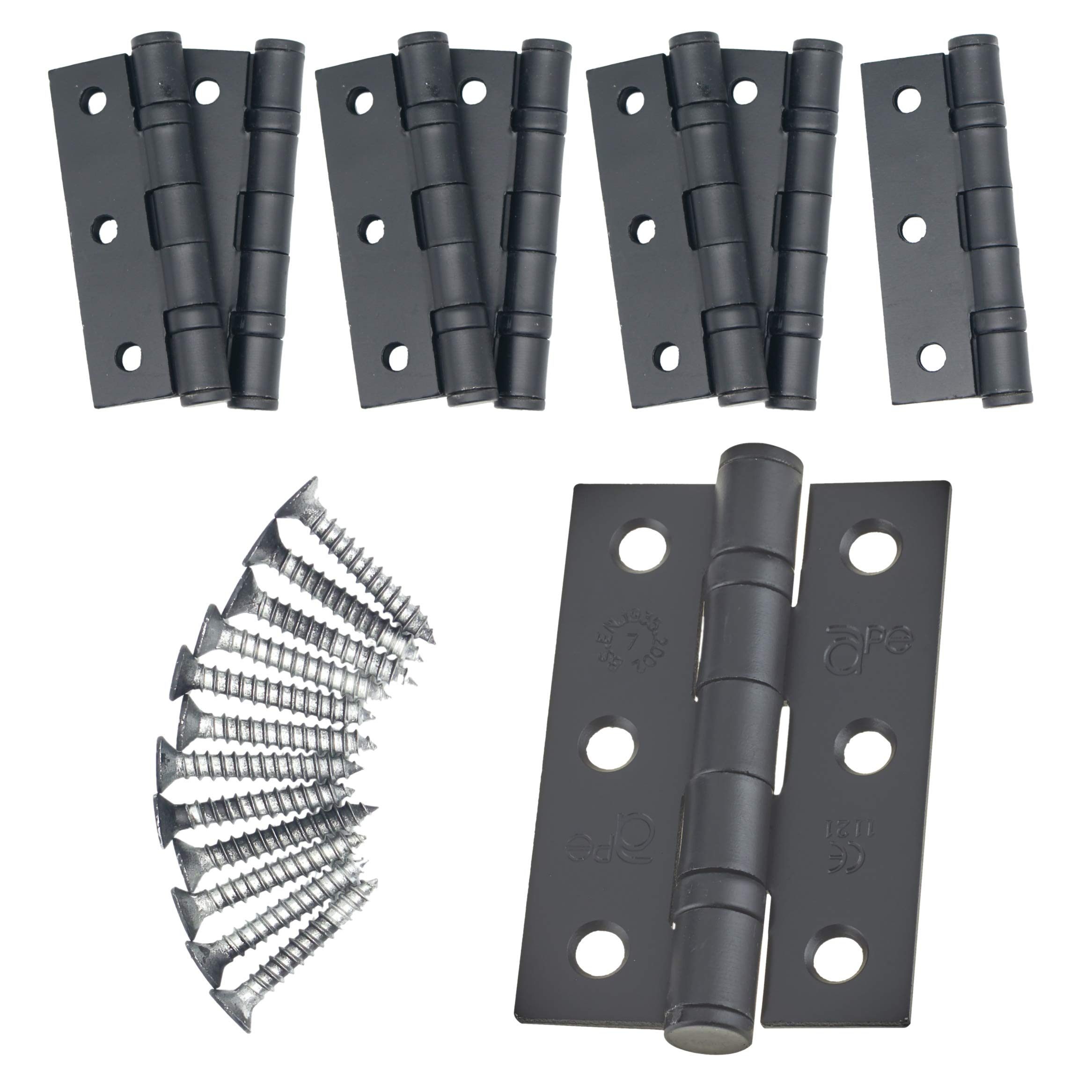 Eai Black Door Hinge 3" / 76Mm With Ball Bearing Washer Ce Grade 7 For Fire Door 4 Pair