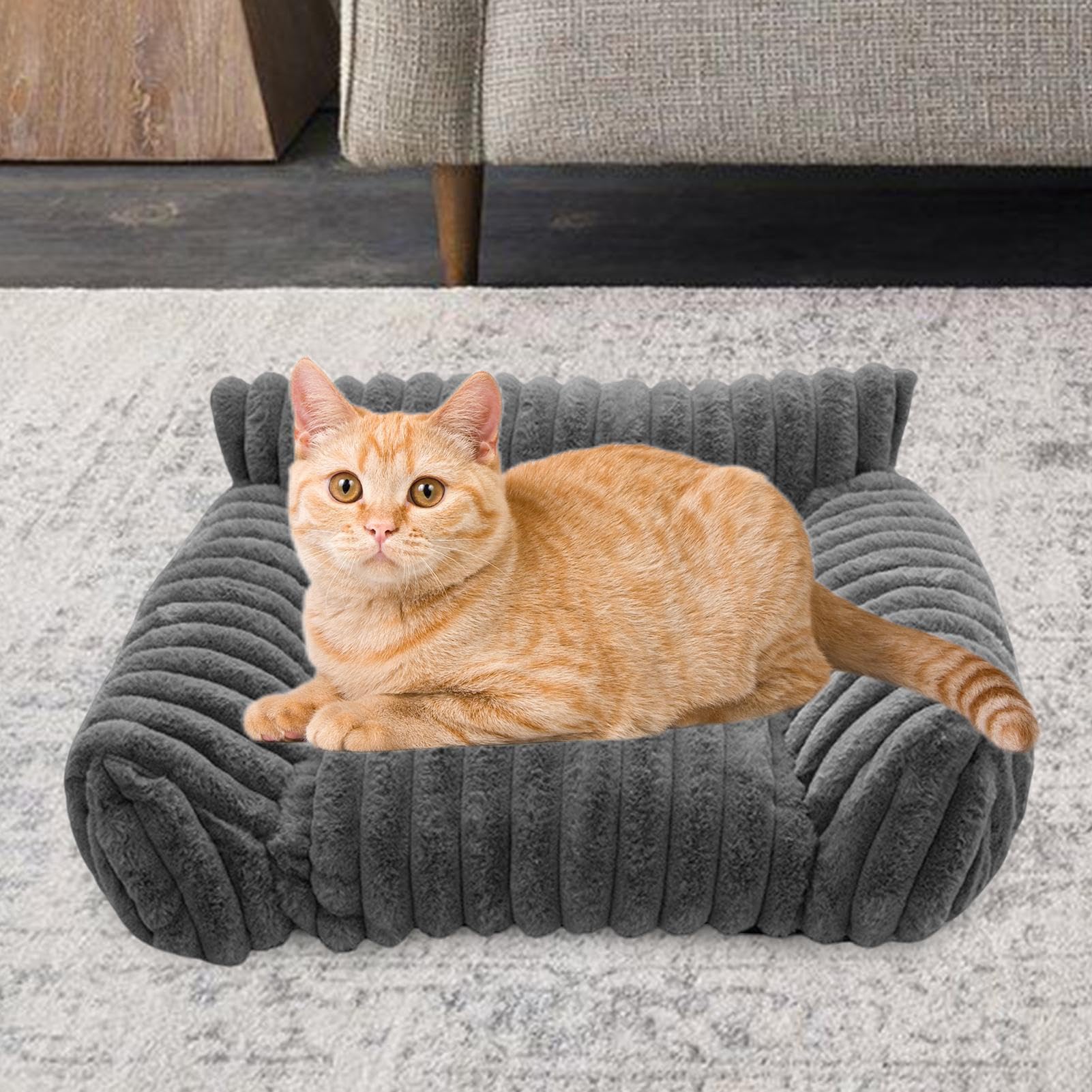 Generico Cat Sofa Beds, Plush Pet Couch, 19.69x15.75x7.87 Inches Portable Comfortable Gray, Chew Proof Sofa Bed, Daily Use, Dogs, and Cats, Patio, Bedroom, Travel, Car, Living Room, Apartment