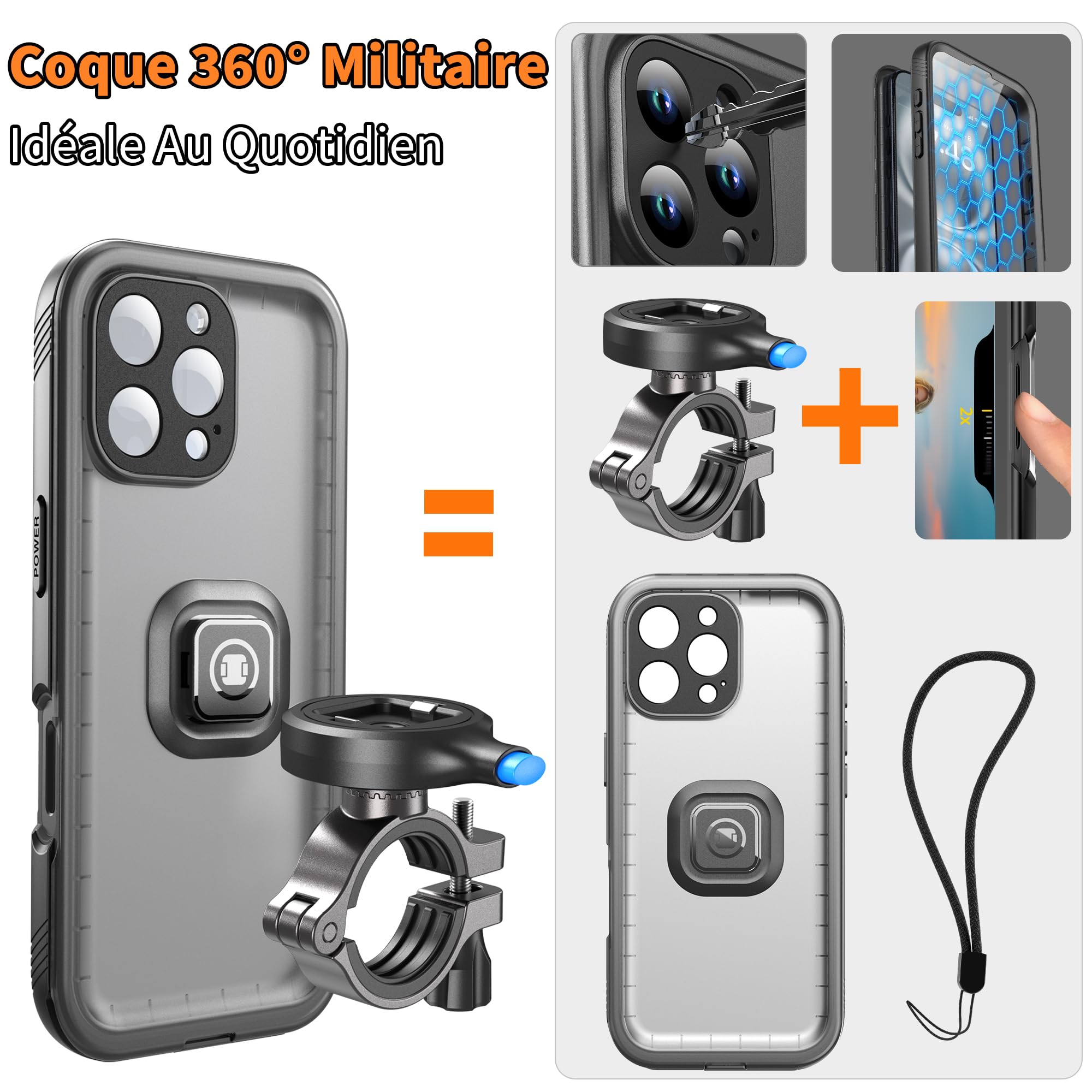 Cozycase Antykradzieżowe-Wodoszczelne-Szybkie Odblokowanie 1S do iPhone 15 Pro Max Uchwyt na Telefon do Roweru – Uchwyty Rowerowe na Kierownicę Motocykl Rower Szosowy Górski MTB Uchwyt