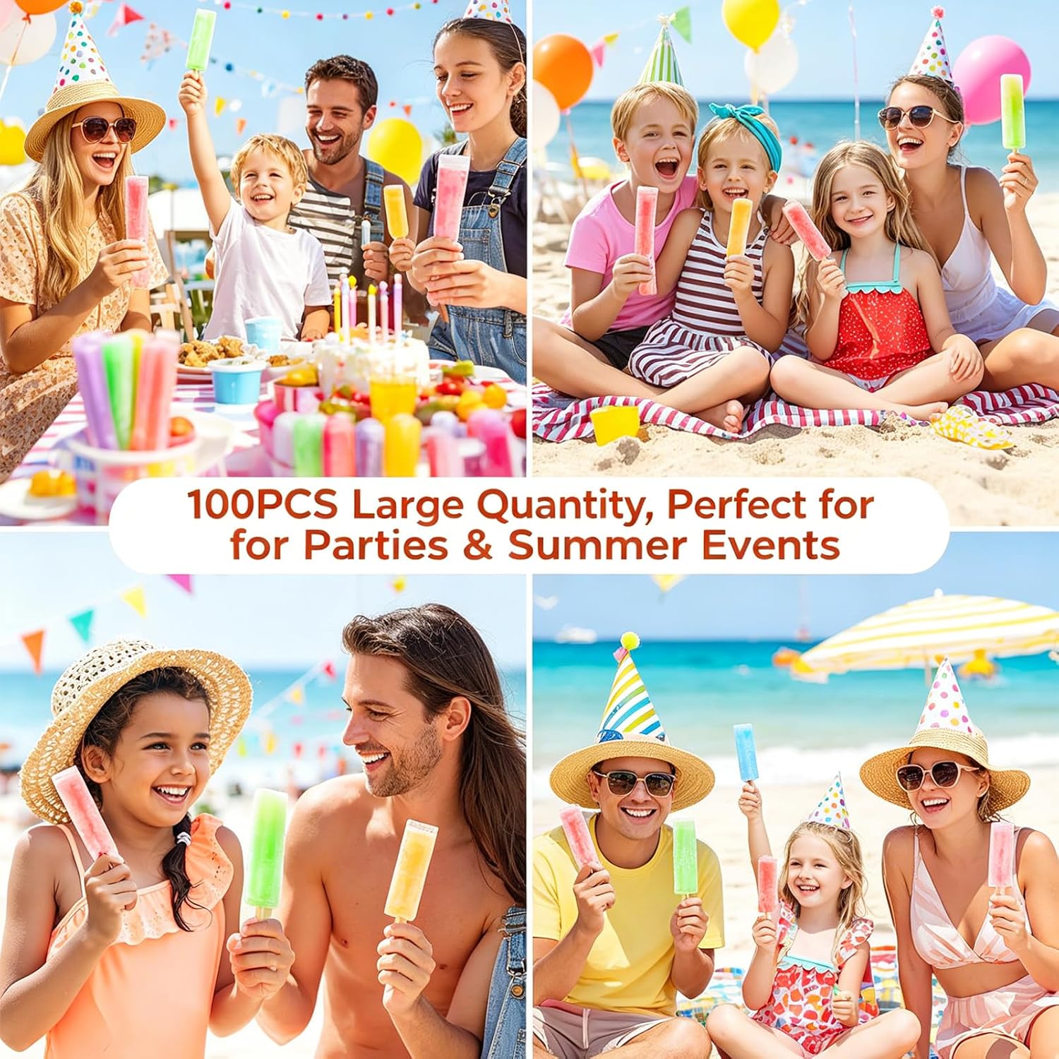 100 Disposable Ice Popsicle Mold Bags with Zip Seals, 11 x 1.96 Inch BPA-Free Freezer Tubes for DIY Yogurt Juice Fruit Smoothies, Include Funnel (Funnel Color Random)