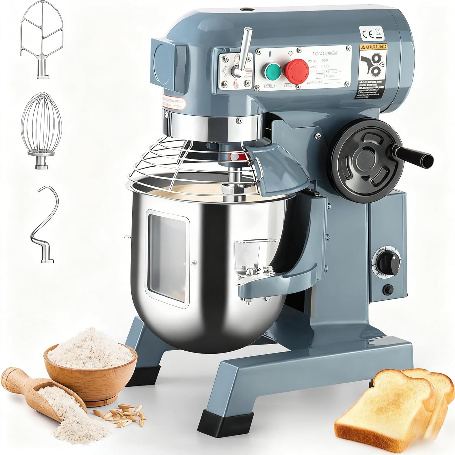 15Qt Commercial Food Mixer, 660W Commercial Stand Mixer with 3 Speeds Adjustable, Heavy Duty Electric Dough Mixer with Stainless Steel Bowl, Dough Hooks &Whisk Beater, for Bakery Pizzeria