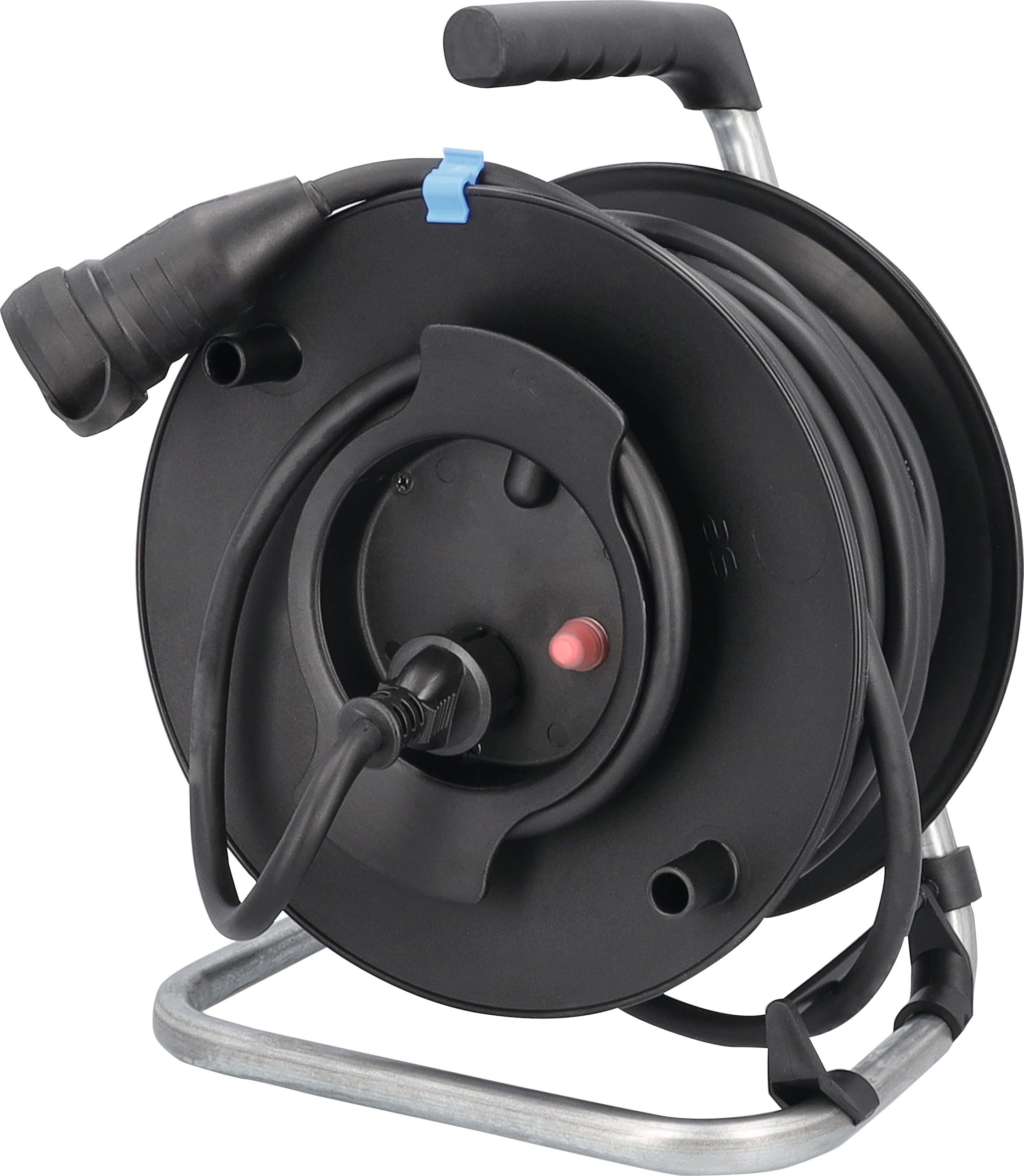 AS - Schwabe - Enrollador de cable (25 m, H07RN-F 3G2,5, IP44 exterior, 1 toma con tierra, cable de conexión de 1,5 m, protección térmica, Made in Germany