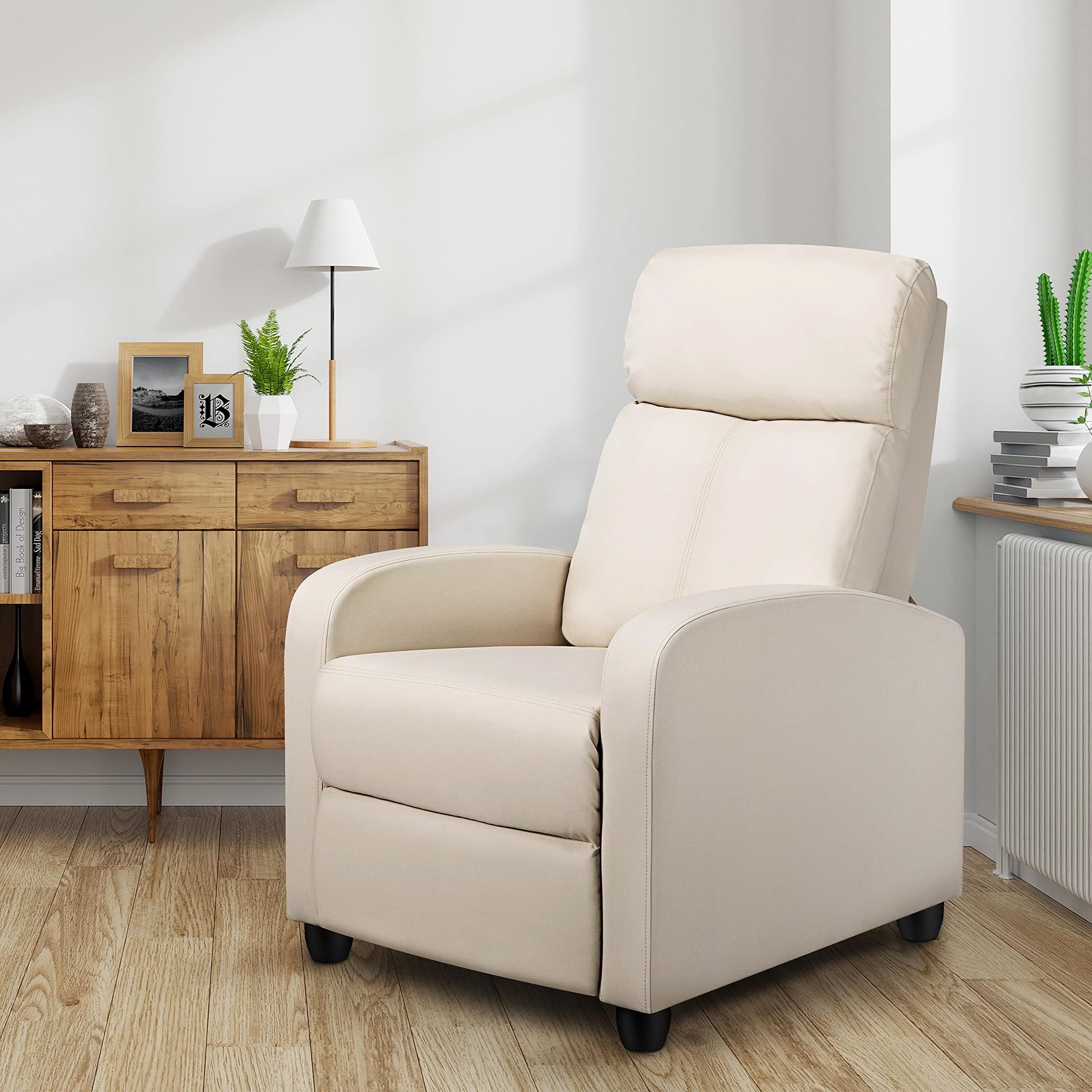 Yaheetech Relaxsessel Fernsehsessel Einzelsofa Ruhesessel mit Verstellbarer Beinablage Liegesessel aus Kunstleder Beige