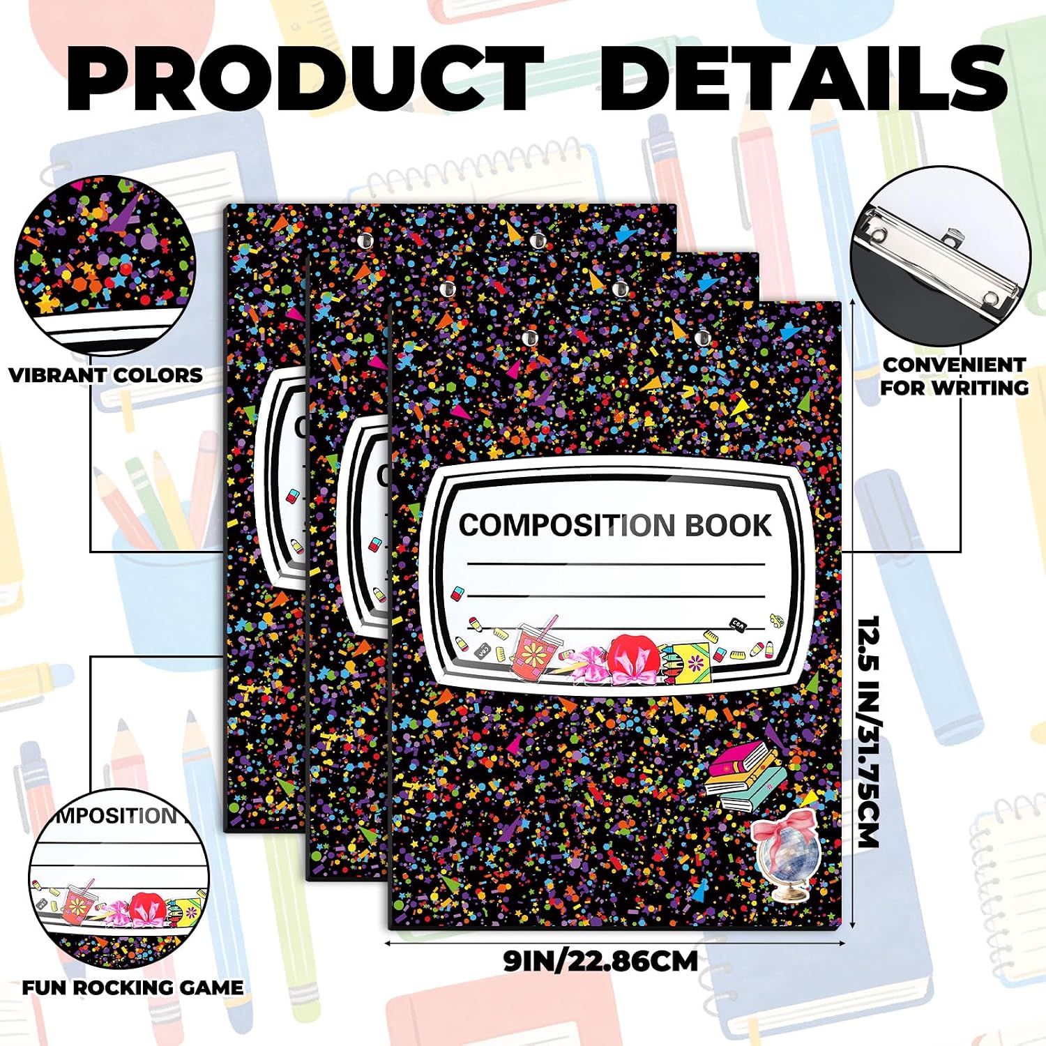 AmazingSpark 3 Pcs Acrylic Teacher Clipboard Bulk End of Year Gift for Teacher 9" x 12.5" Cute Clipboard Back to School Gifts Teachers Clip Board for Teachers Classroom School Office Supplies(Sequins)