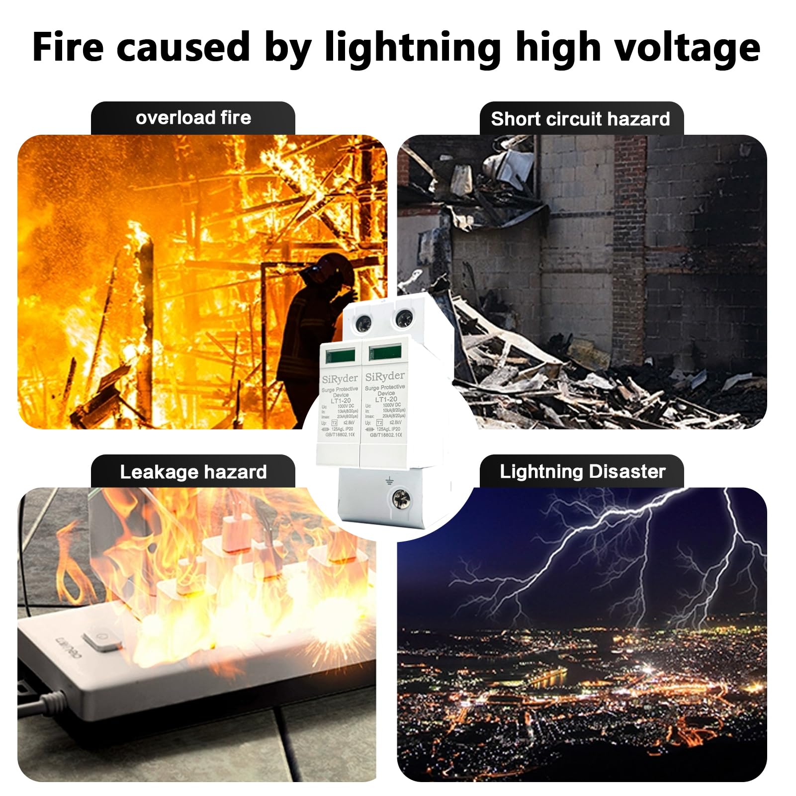Scaricatore di Sovratensione 220V DC1000V 2P 10KA~20KA Fotovoltaico Protettore di Fulmini Bassa Tensione