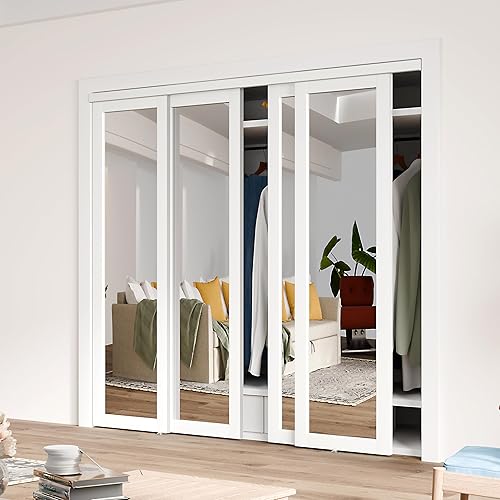 Miniatura 62 de Puerta corrediza para armario, 48 x 80 pulgadas (doble 24 pulgadas), puerta corredera de doble K, accesorios incluidos, panel preperforado necesita