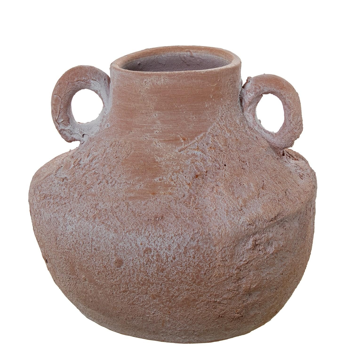 Vase en céramique DRW grand pot de fleurs terre cuite vieilli avec anses