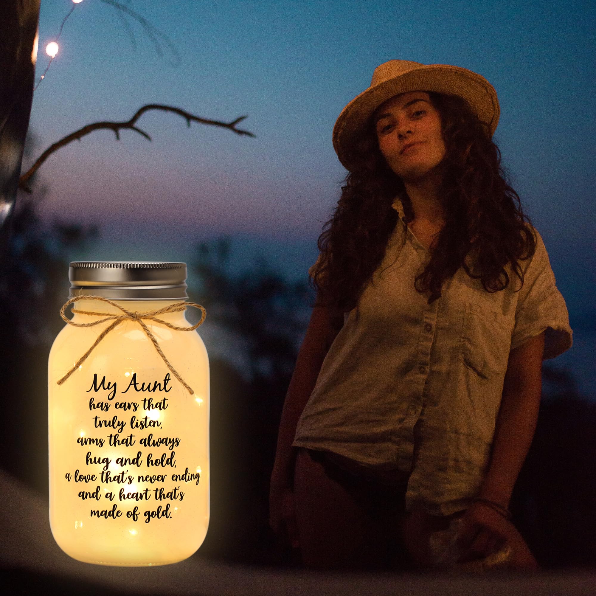 Maracco Mothers Day Aunt Gifts from Niece Nephew, Mason Jar Night Lights Birthday Gifts for Aunts, Auntie Gift Ideas, Best Aunt Ever Gift, Great Favorite Auntie Mason Jar (30oz)