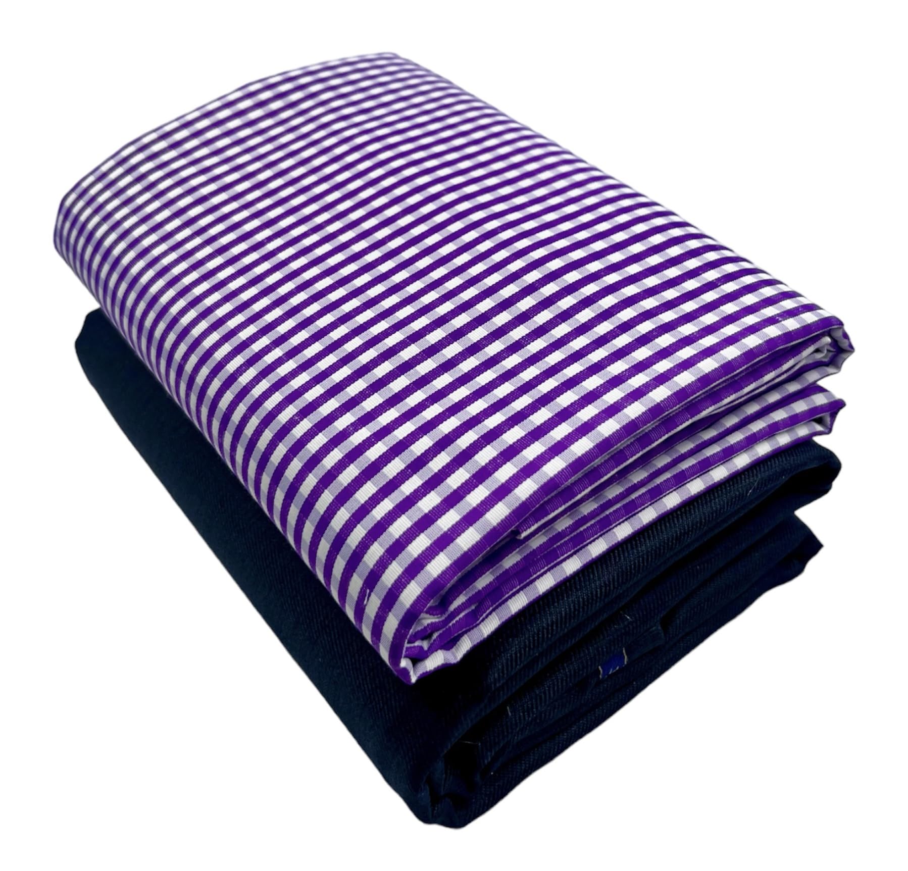 Checkered Shirt and Trouser Fabric 20 - Polycotton Material - 2.25m Shirt Cloth - 1.20m Pant Piece for Men (Purple and White Gingham Checks)-image-3