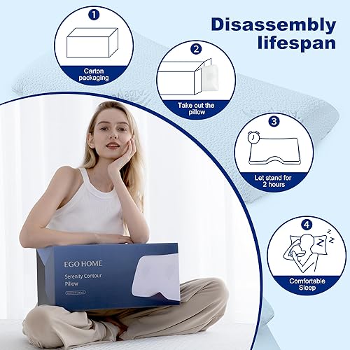 Miniatura 9 de MLILY Almohada cervical para dormir de lado, almohada cervical para el dolor de cuello, almohada de espuma viscoelástica con infusión de carbón de