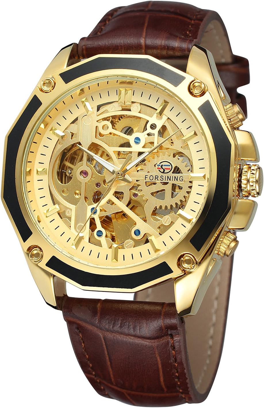 Men's Skeleton Mechanical Watch Reloj Automatic Movtment Male Clock with Genuine Leather Strap