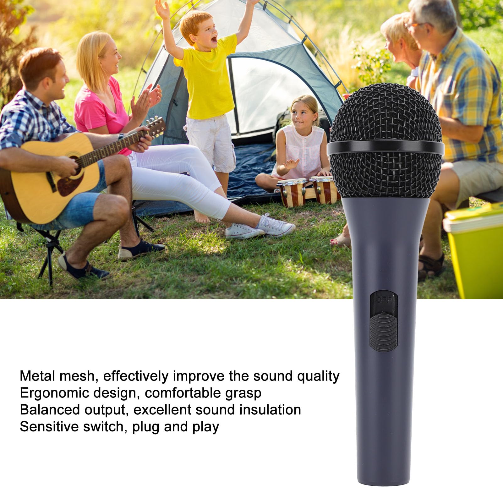 Mikrofon przewodowy do śpiewania, dynamiczny mikrofon wokalny z metalową siatką, mikrofon ręczny z wyważonym wyjściem, ergonomiczny uchwyt do karaoke, występów na żywo, mowy na świeżym