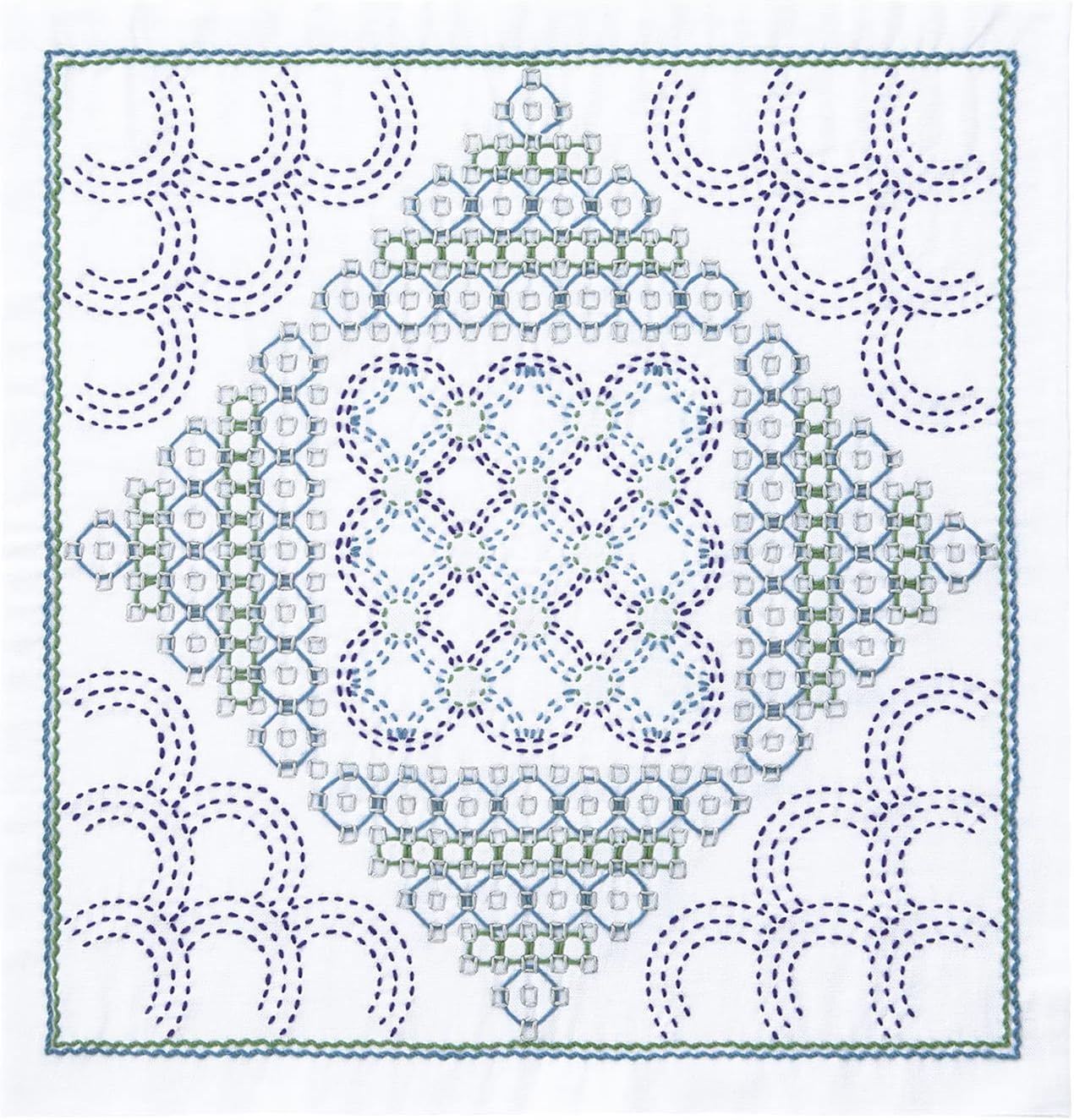 Olympus Sashiko Kit: Sashiko Sampler, Needle, Thread (34 cm x 34 cm, Drop, Modern, Adult, Floral, Unisex, All Seasons, Embroidery Kit, Not Foldable)