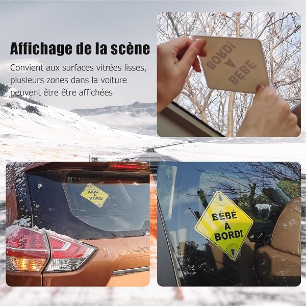 Ancable 2 pièces Français Signe bébé à bord, autocollant de sécurité pour voiture avec ventouse pour tous les véhicules - 5