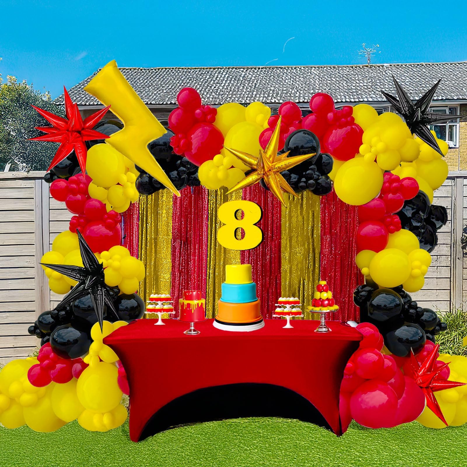 Red black yellow balloon garland kit 127pcs with Flash lightining Star mylar balloons for Cartoon superhero theme Race Car Party Theme birthday decorations