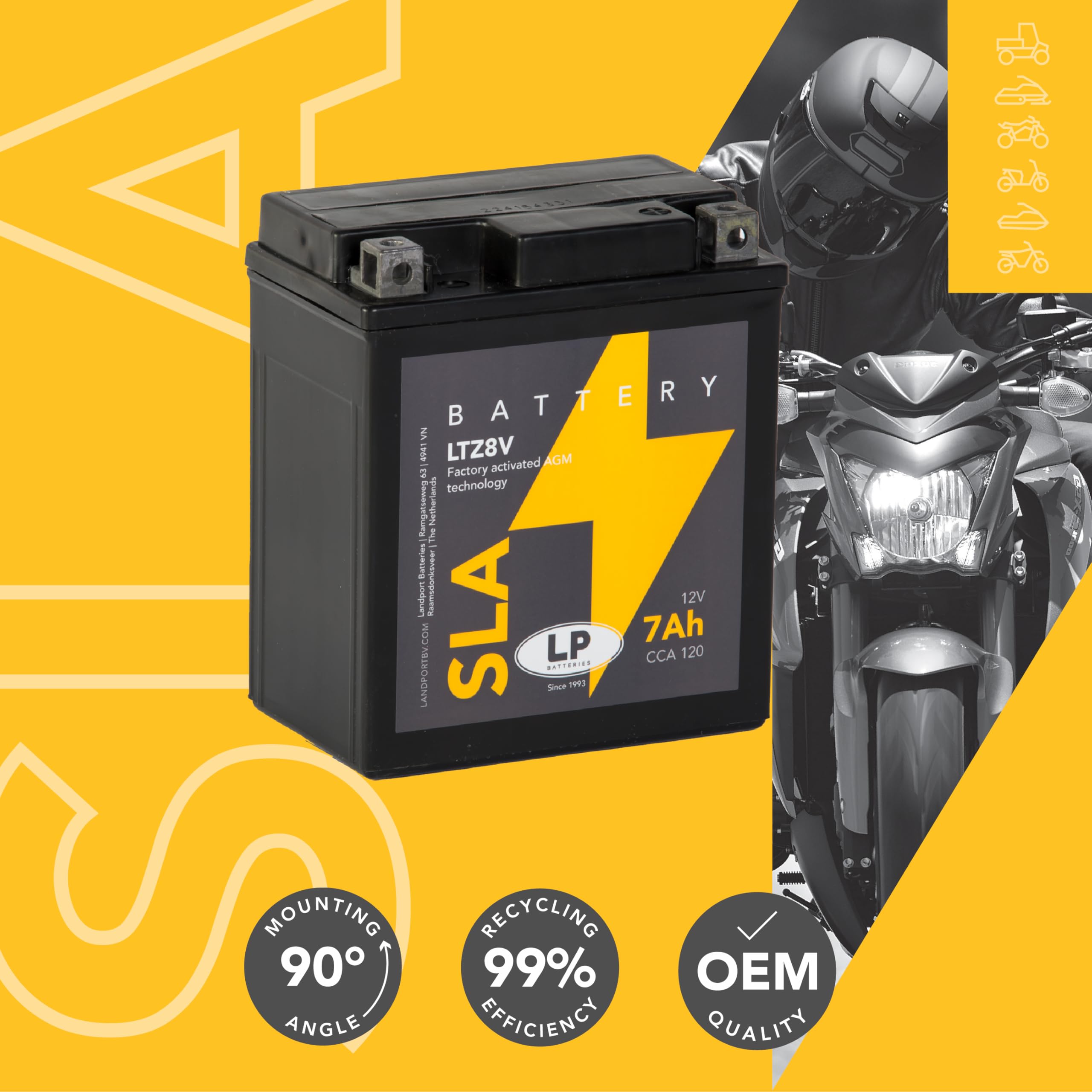 LANDPORT Batterie LTZ8V 12V 7Ah kompatibel für Honda CBF 500, CMX, CRF 250, Forza 125, PCX 125 150, SH Scoopy, Yamaha MT-03, X-Max 125 300