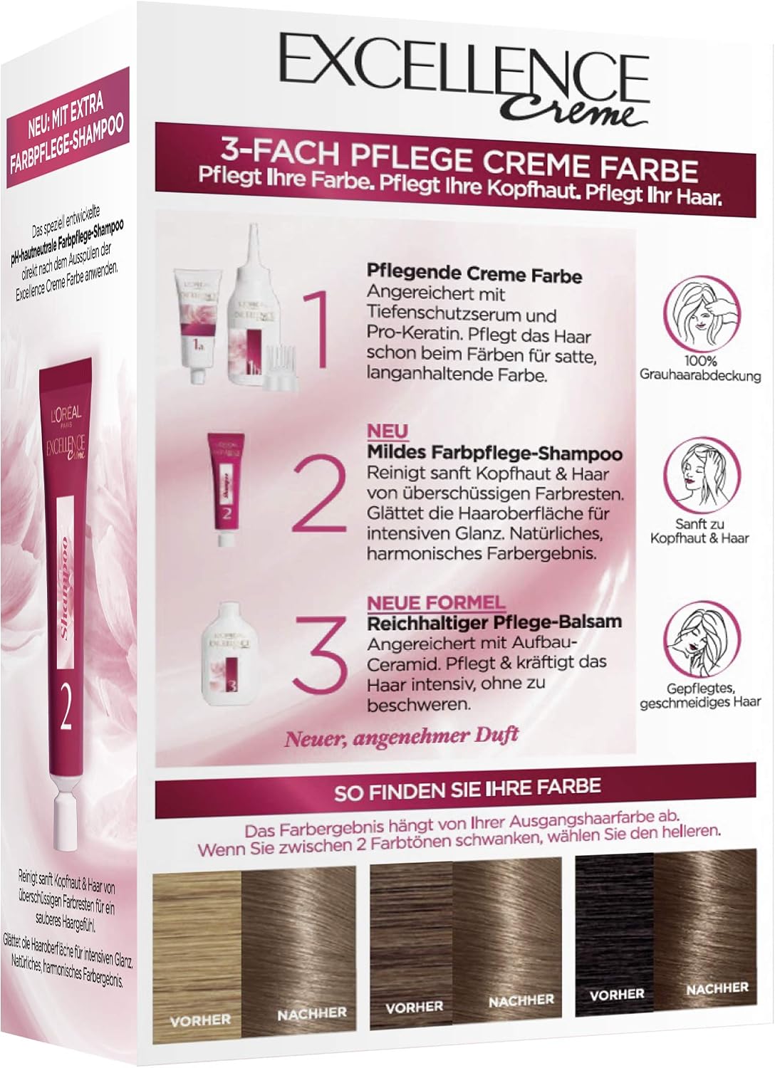 L'Oréal Paris Excellence Cream Permanent Hair Colour, 100% Grey Hair Coverage, Hair Dye Set including Colouration - Image 3
