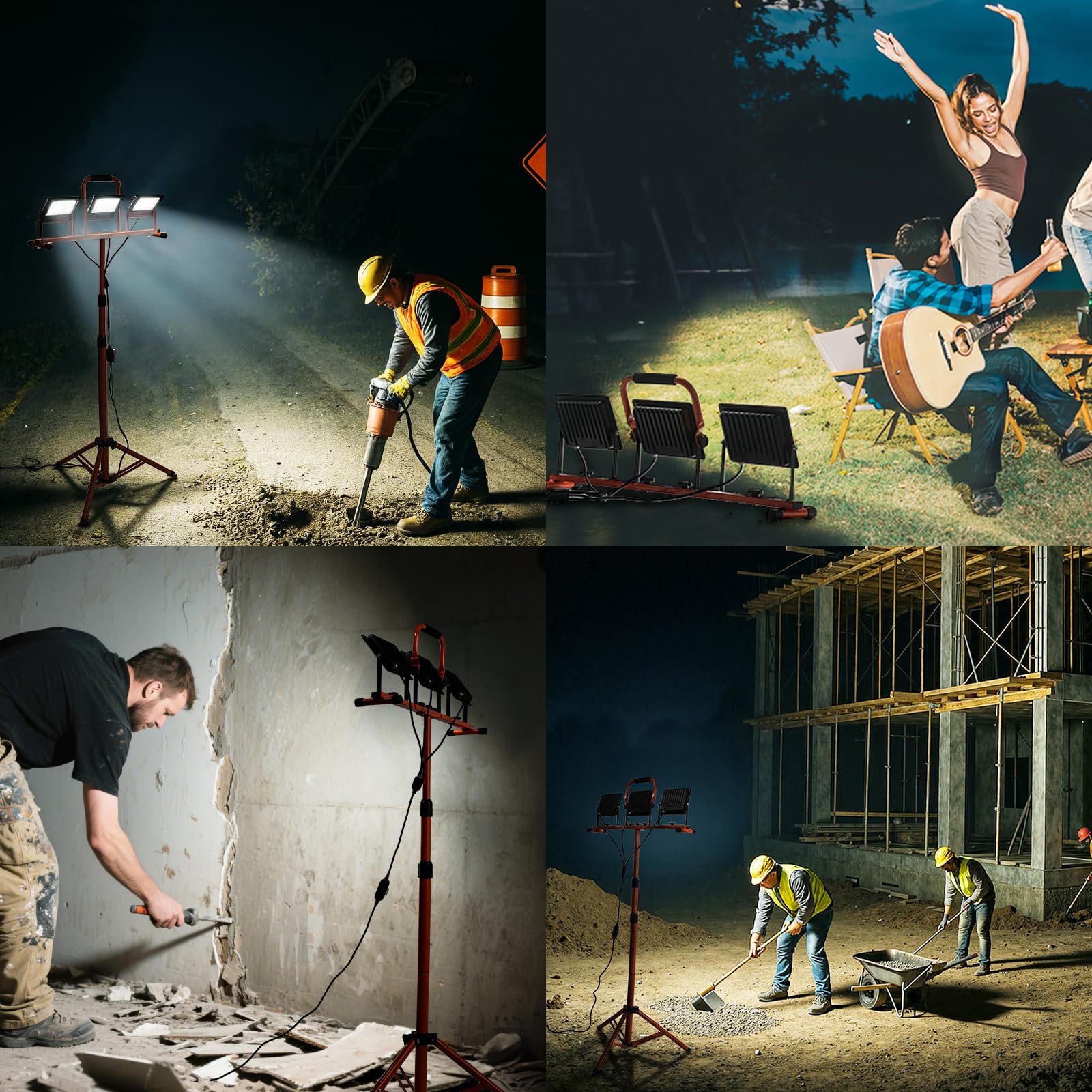 ETOOLAB Baustrahler LED mit Stativ | Baustrahler Led | 30000LM | 225W（ 3x 75W) | StrahlerArbeitsscheinwerfer 5m Bauscheinwerfer | Baustellenlampe | 98-200cm außen höhenverstellbar