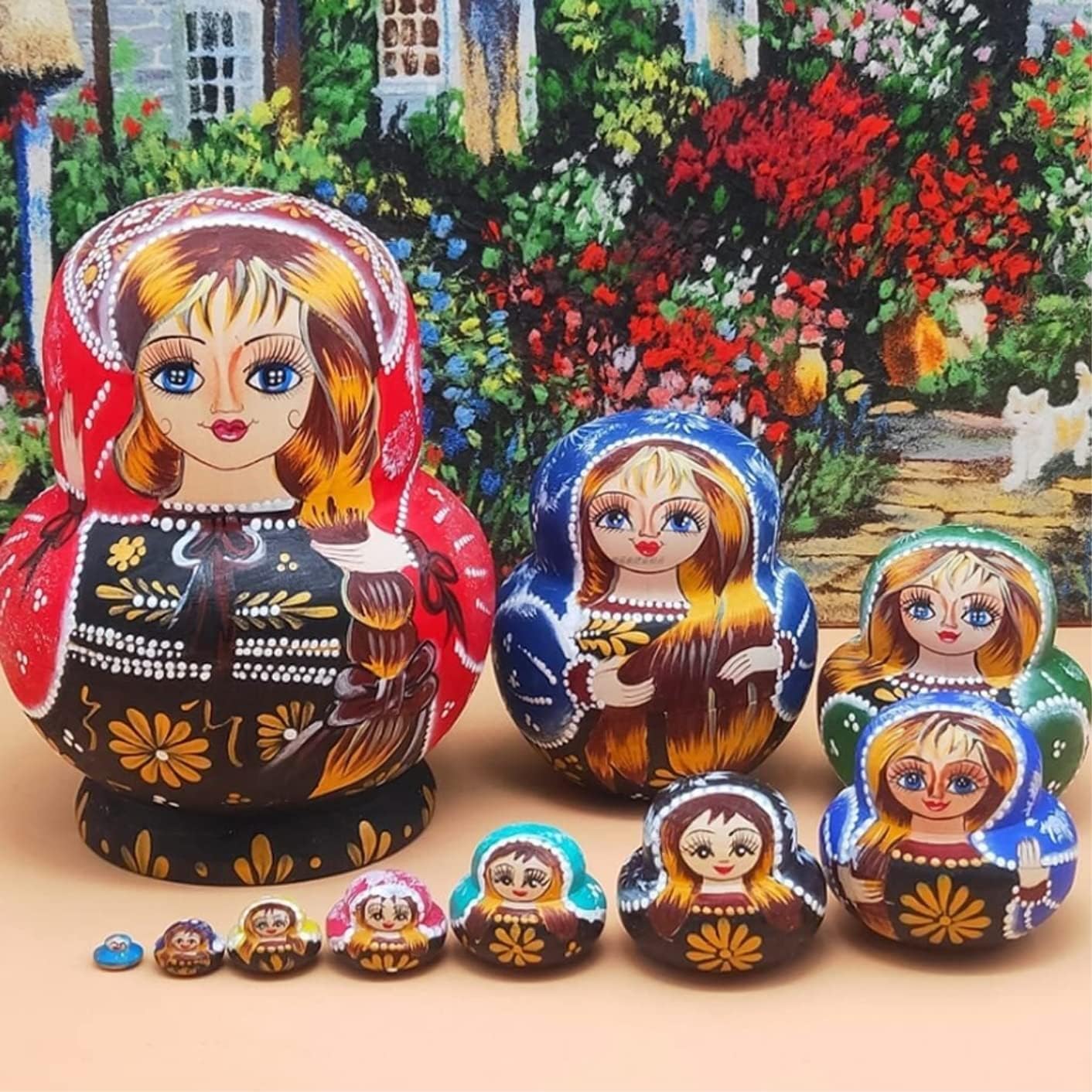 Matryoshka Stacking Dolls Matryoshka Set 10 Pieces Russian Nesting Dolls Wooden Stacking Nested Set Handmade Toy Matryoshka Doll Russian