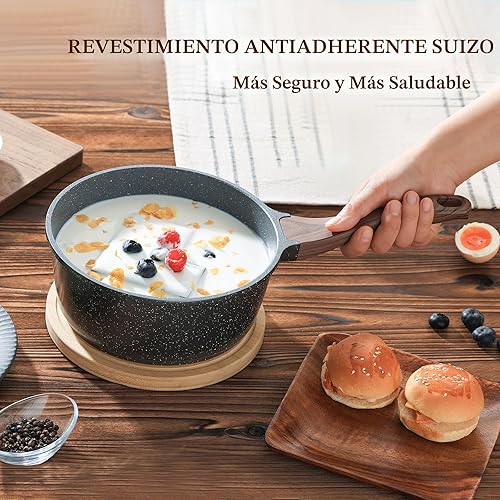 Miniatura 5 de SENSARTE Cacerola antiadherente con tapa, olla pequeña de 1.5 cuartos con revestimiento de granito suizo, mango que se mantiene fresco, olla