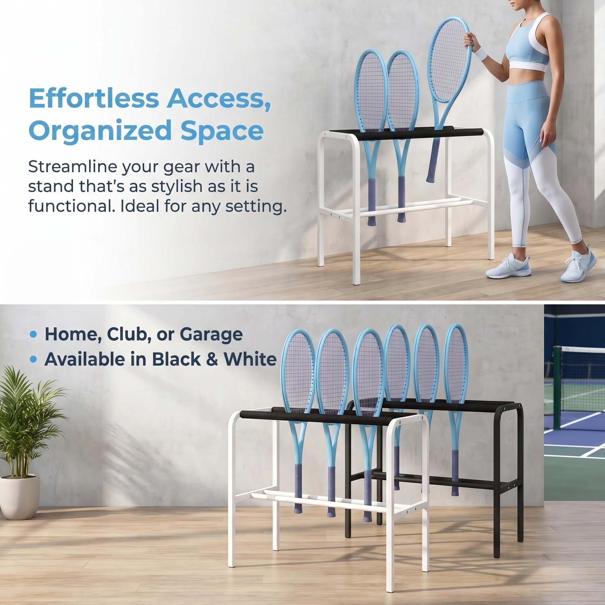 Soporte Metálico para Raquetas De Tenis - Estante De Almacenamiento De Gran Capacidad para Raquetas De Tenis, Pádel Y Bádminton - Organizador De Suelo para Uso Doméstico Y White One Size
