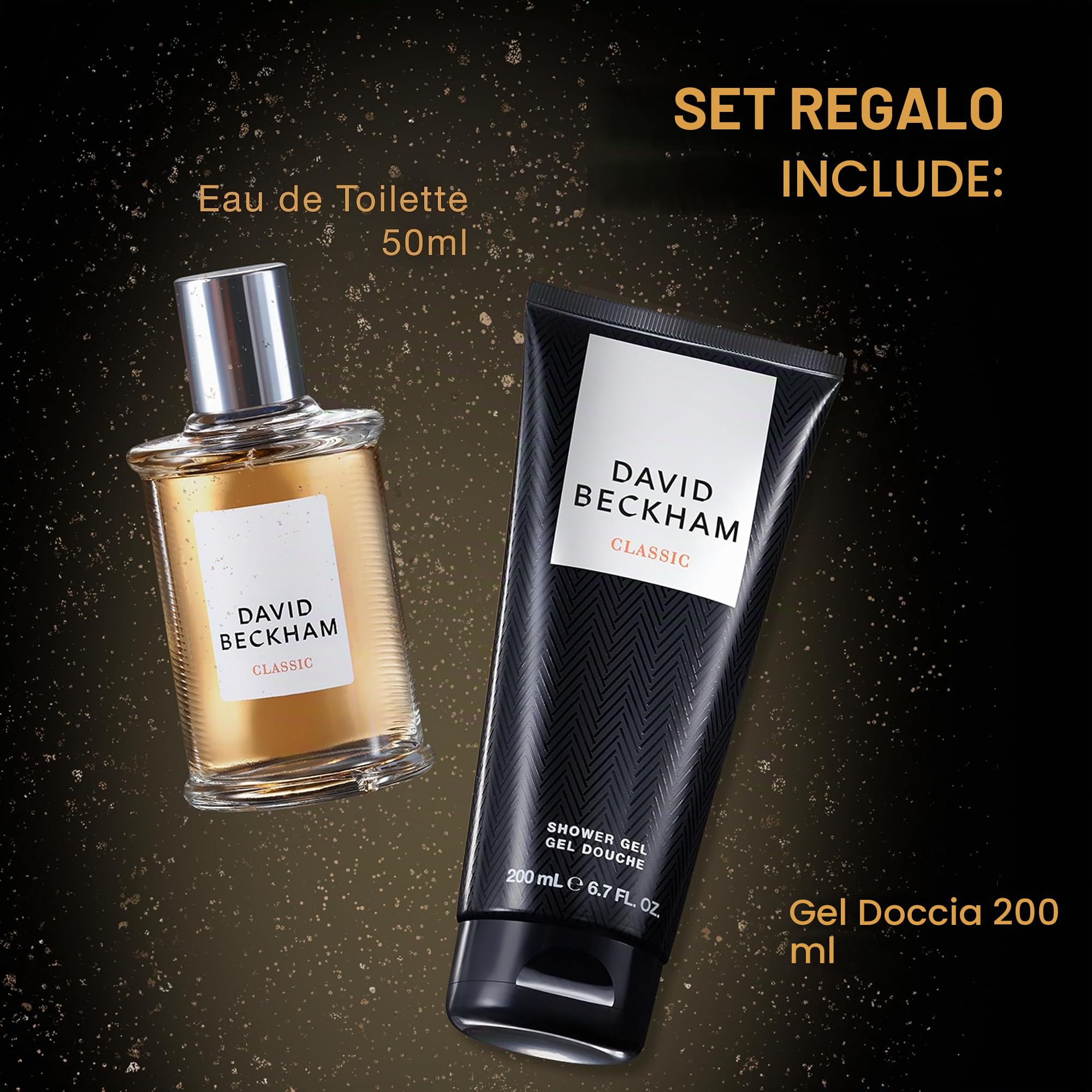 David Beckham Confezione Regalo Classic, Eau de Toilette 50ml e Gel Doccia 200ml, Fragranza Legnosa, Fresca, Ambrata per Lui