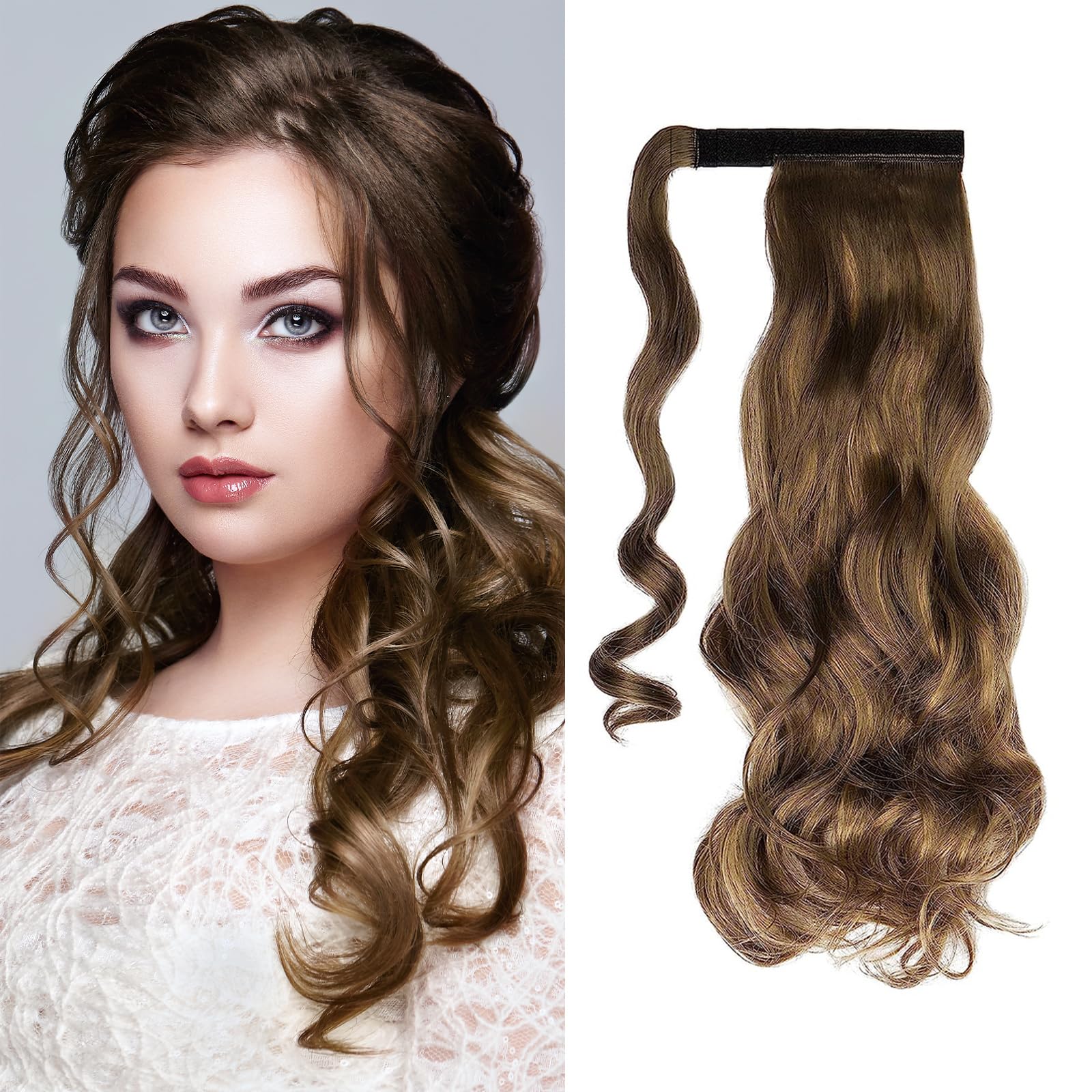 Darryy Ponytail Hairpiece, 55 cm Ponytail Extension, Ponytail Hairpiece, Real Hair, Ponytail Extensions (Brown)