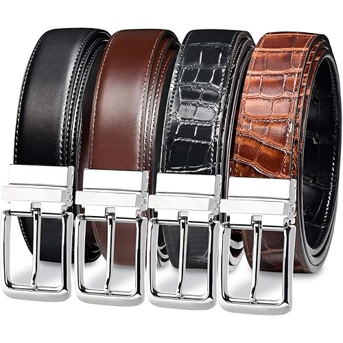 2 Pack Belts for Men Reversible-Mens Belt Cowhide Crocodile Leather Belt Genuine