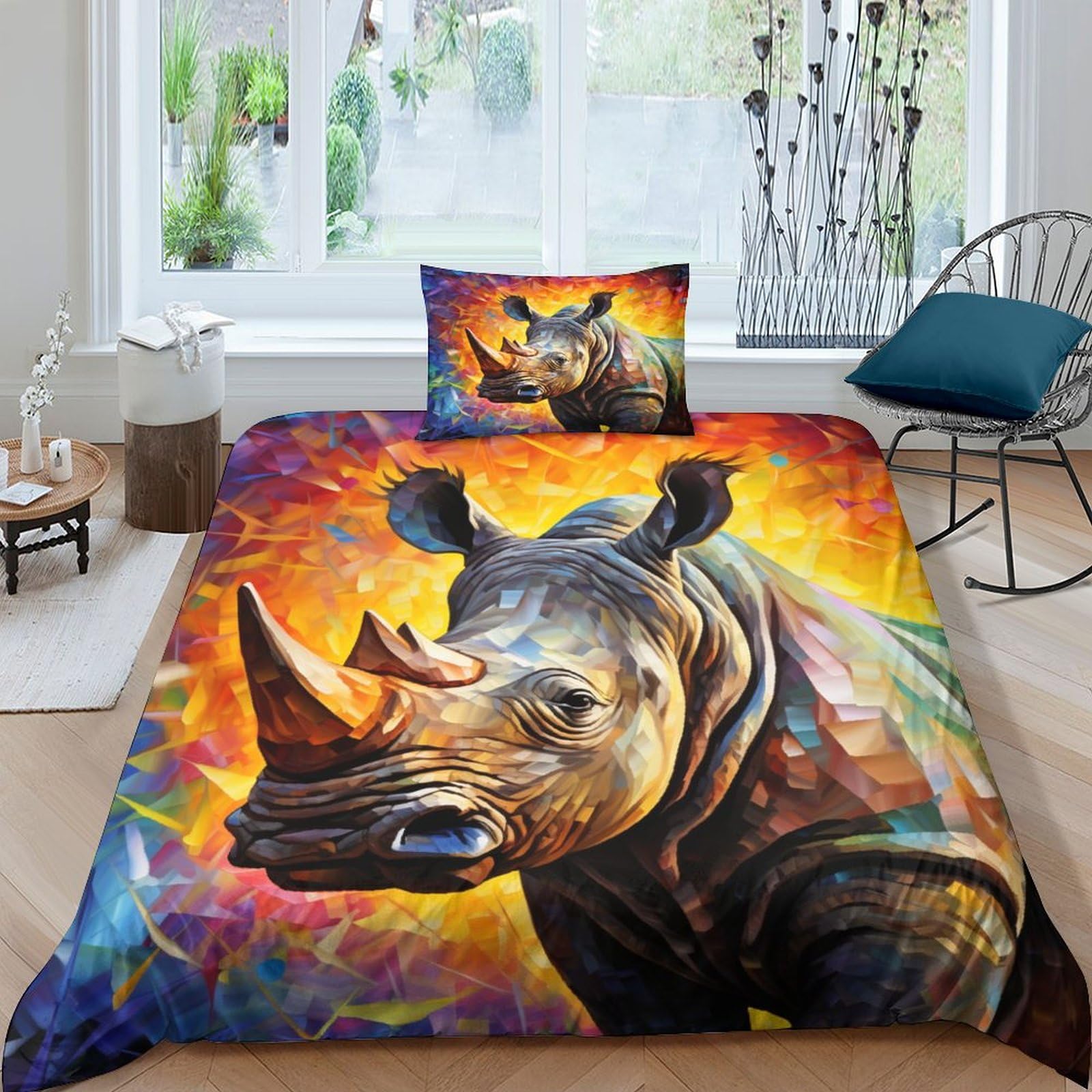 Housse de couette rhinocéros pour chambre d'enfant et adulte design