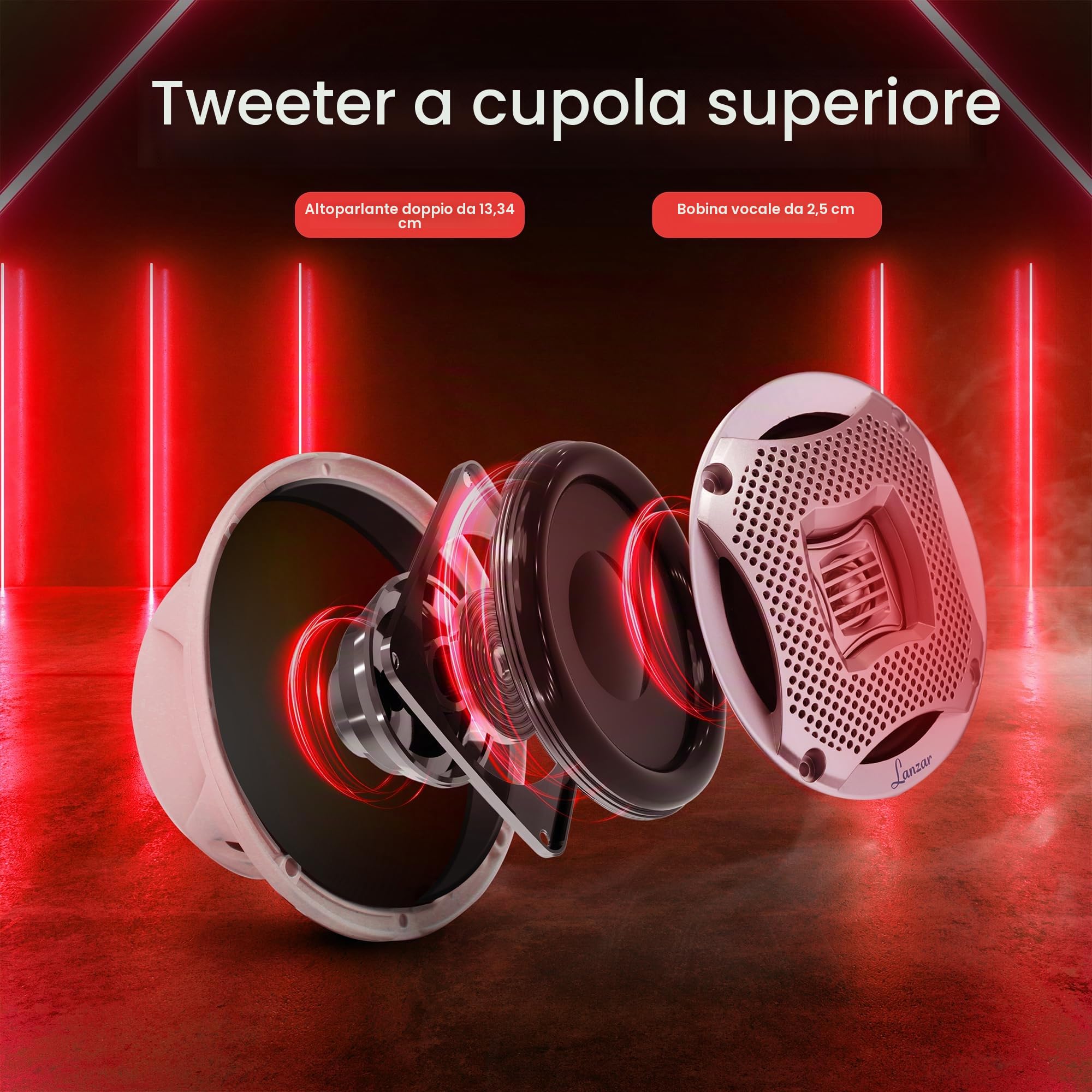 Lanzar Altoparlanti marini a 2 vie da 5,25", altoparlanti impermeabili per barche e UTV da 400 W, cono in polipropilene, tweeter a cupola, impedenza 4 Ohm, include griglie, guarnizione di montaggio e