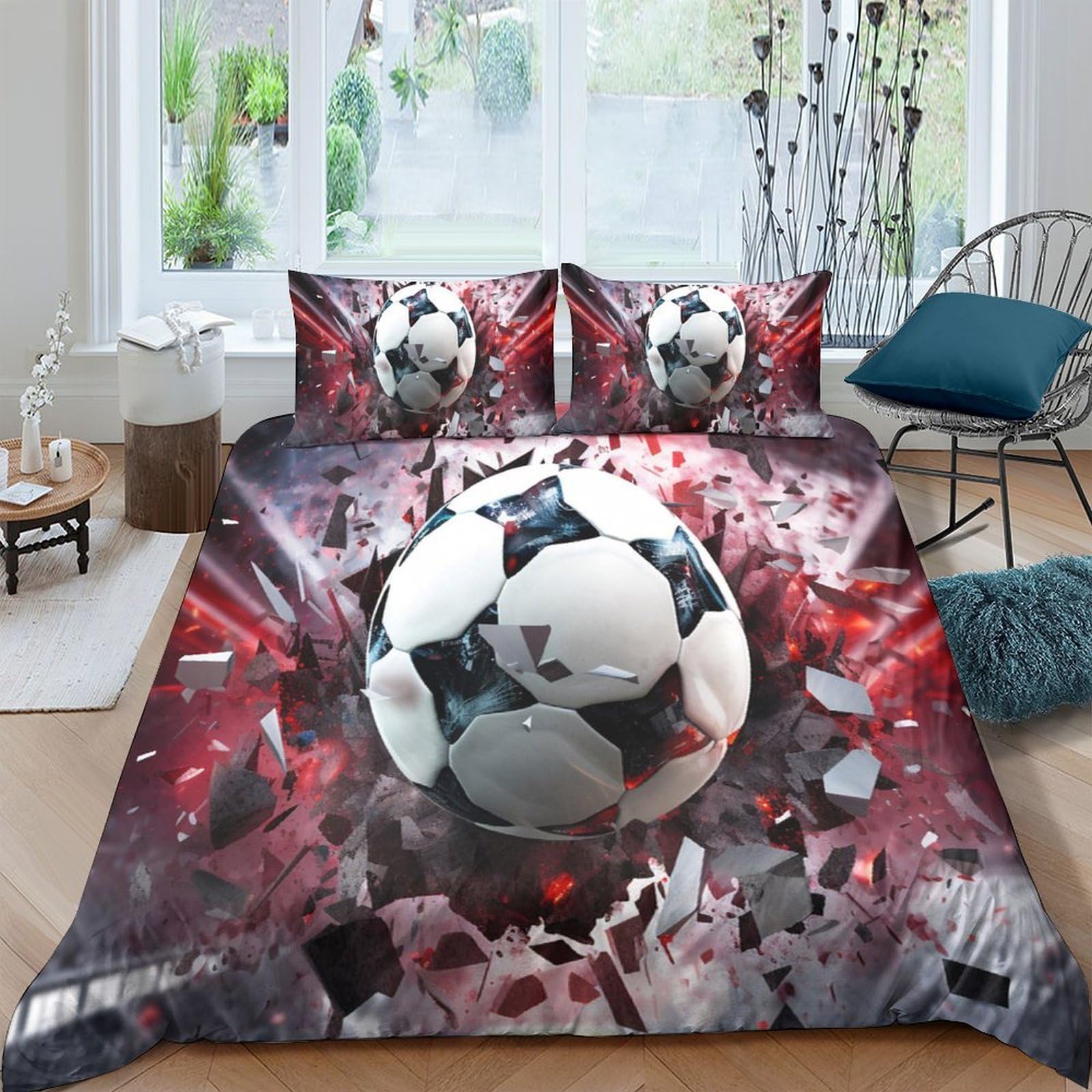 Ctjqhvkz Style-6 3D Printed Soccer Explosion Fitted Sheet Microfiber Soft Anti-Slip Bed Cover For Bedroom Dorm Mattress Decor Single（135X200cm）